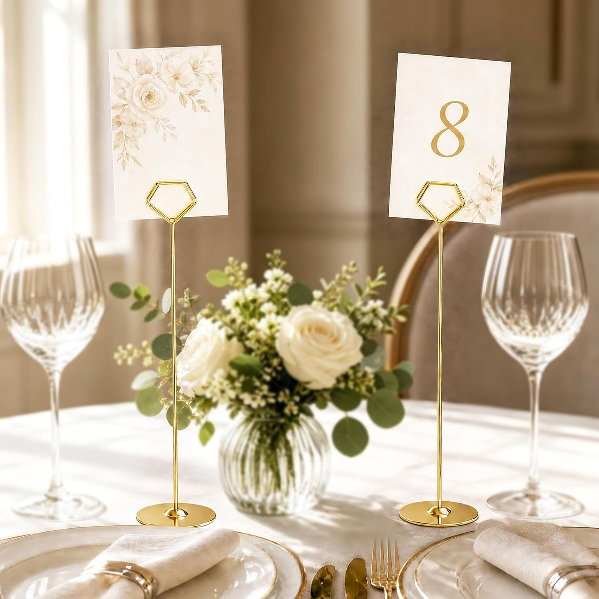 16 Pack 12 Inch Table Number Holders, Gold Diamond Place Card Holders | Steel Table Card Stands for Weddings