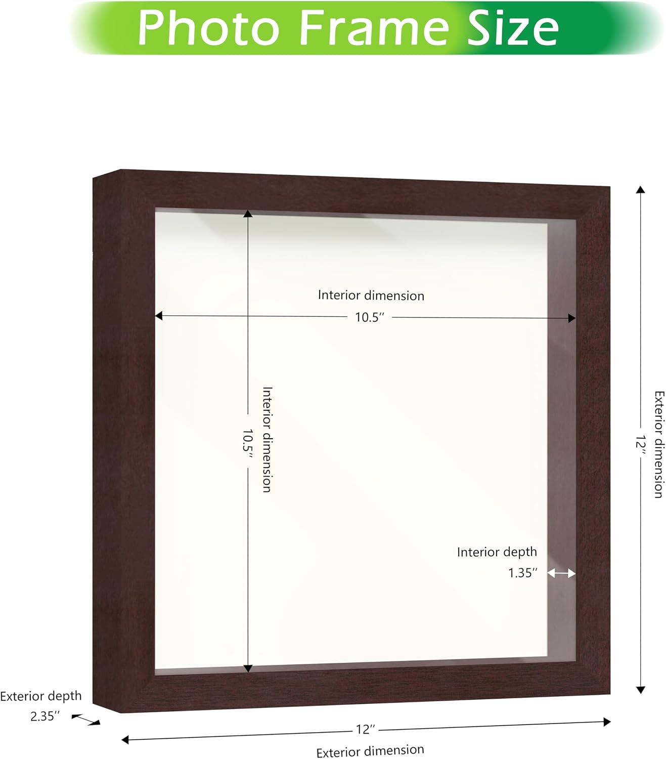 FrameWorks 11' x 11' Mahogany Wooden Shadow Box Frame Display Case with Soft Felt Back, Tempered Glass, Elegant White