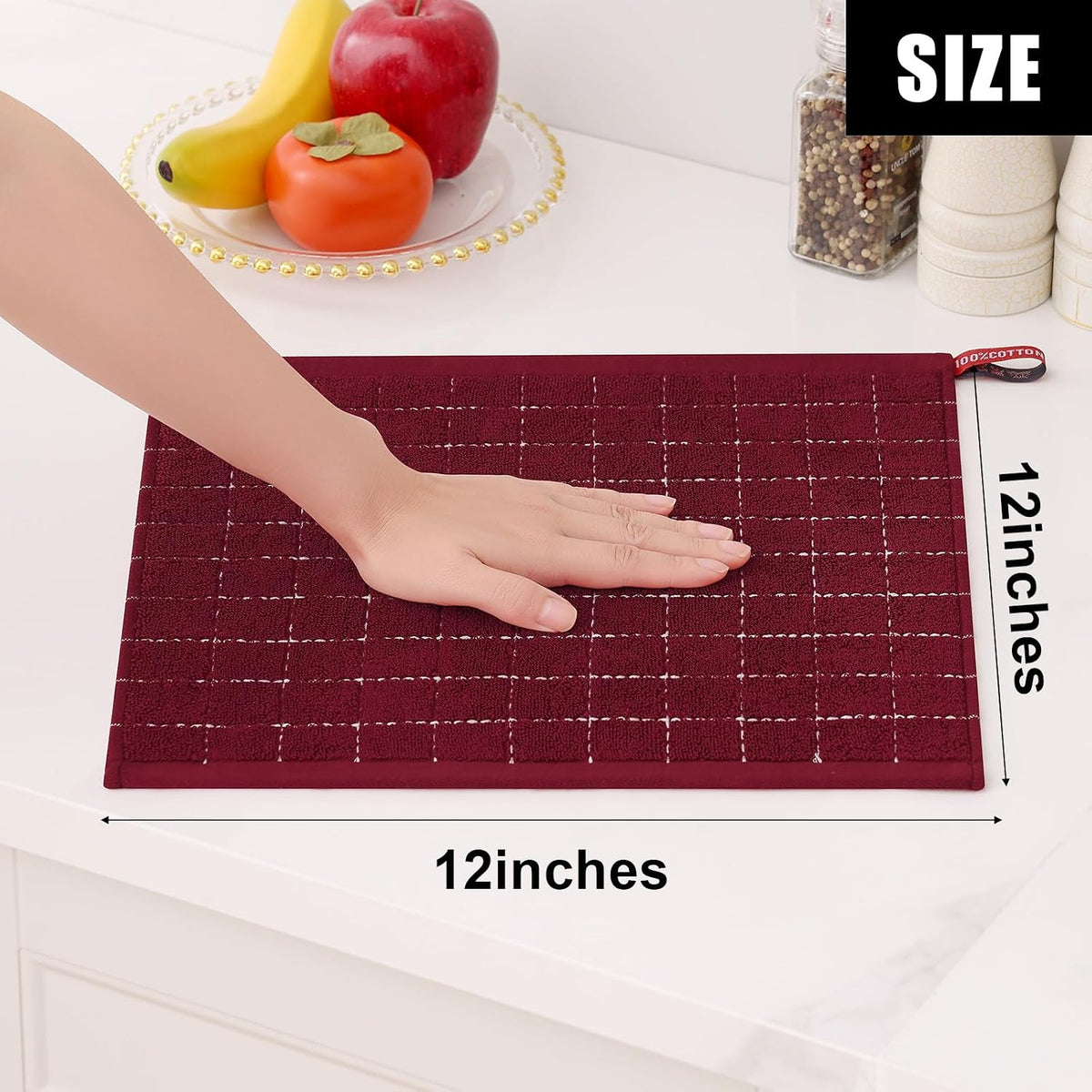 Homaxy 100% Cotton Terry Kitchen Dish Cloths, 12 Pack, Burgundy | Ultra Soft and Absorbent Dish Towels for Kitchen