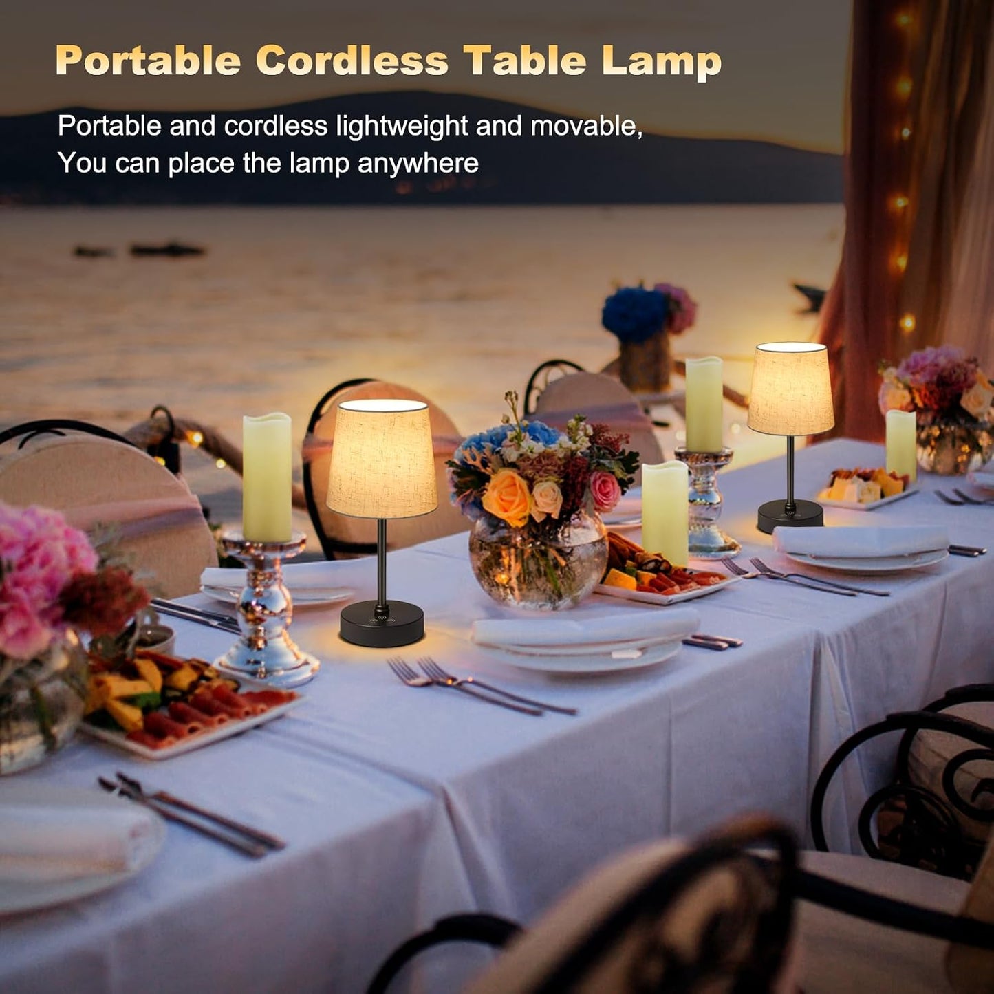 Wowag Small Cordless Table Lamp,5000mAh Rechargeable Battery Operated Desk Lamp,3 Colors & 7 RGB Stepless Dimmable