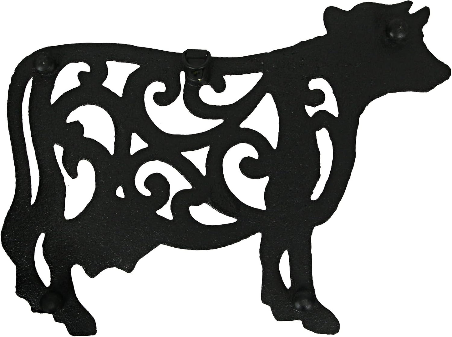 Set of 3 Farm Animal Kitchen Trivets, Black 9 Inch Cast Iron | Rooster, Pig and Cow Designs, Enamel Coating with