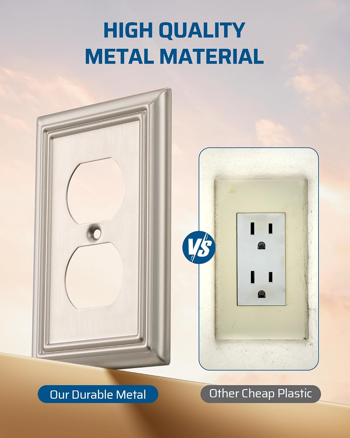 DEWENWILS Metal Wall Plate, Decorative Light Switch Cover Brushed Nickel | 8 Pack, 4.90" x 3.15", Stylish Outlet Cover