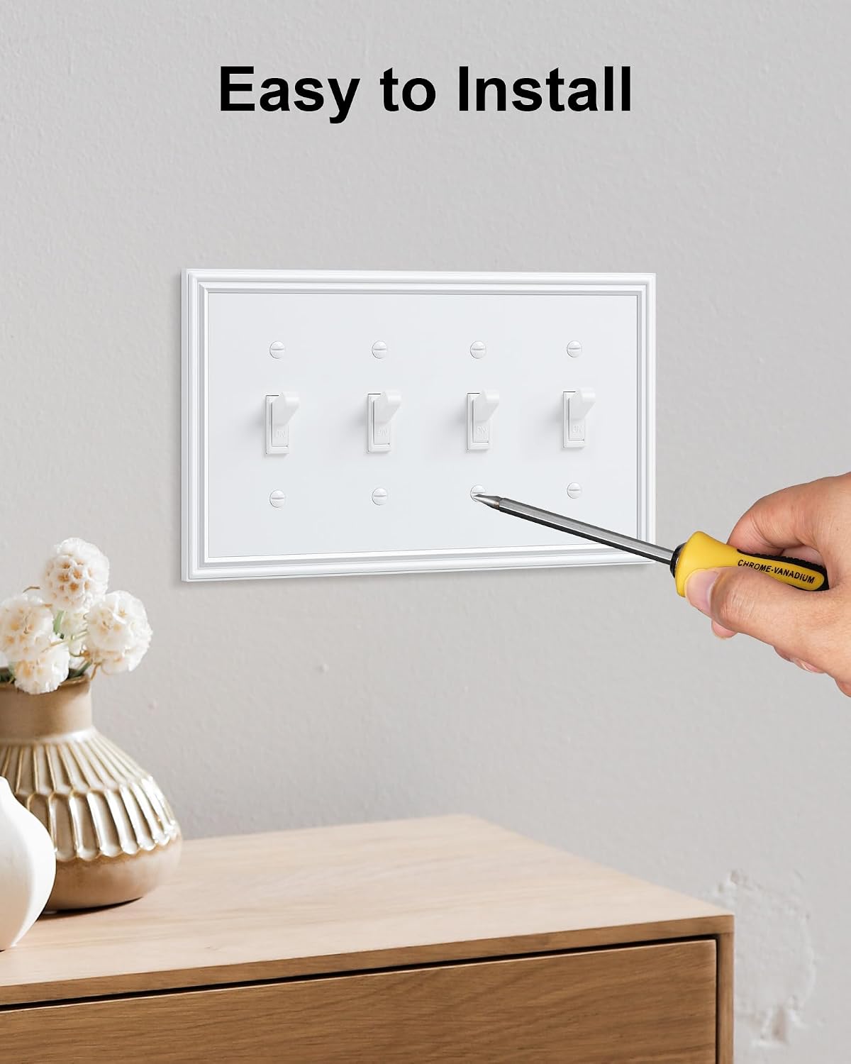 2-Pack Zinc Alloy Quad Toggle Light Switch Cover Plate, Solid Switch Cover | Durable Decorative Switch Plate Covers, 4