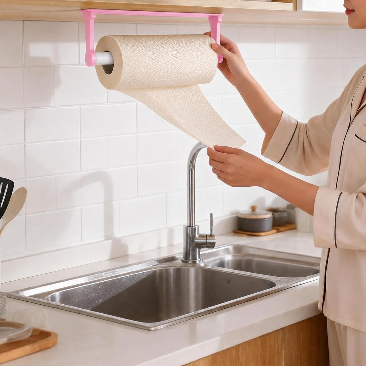 MONEER Kitchen Roll Holder Under Cabinet, Paper Towel Holder, Aluminum Alloy Kitchen Towel Holders, Self Adhesive