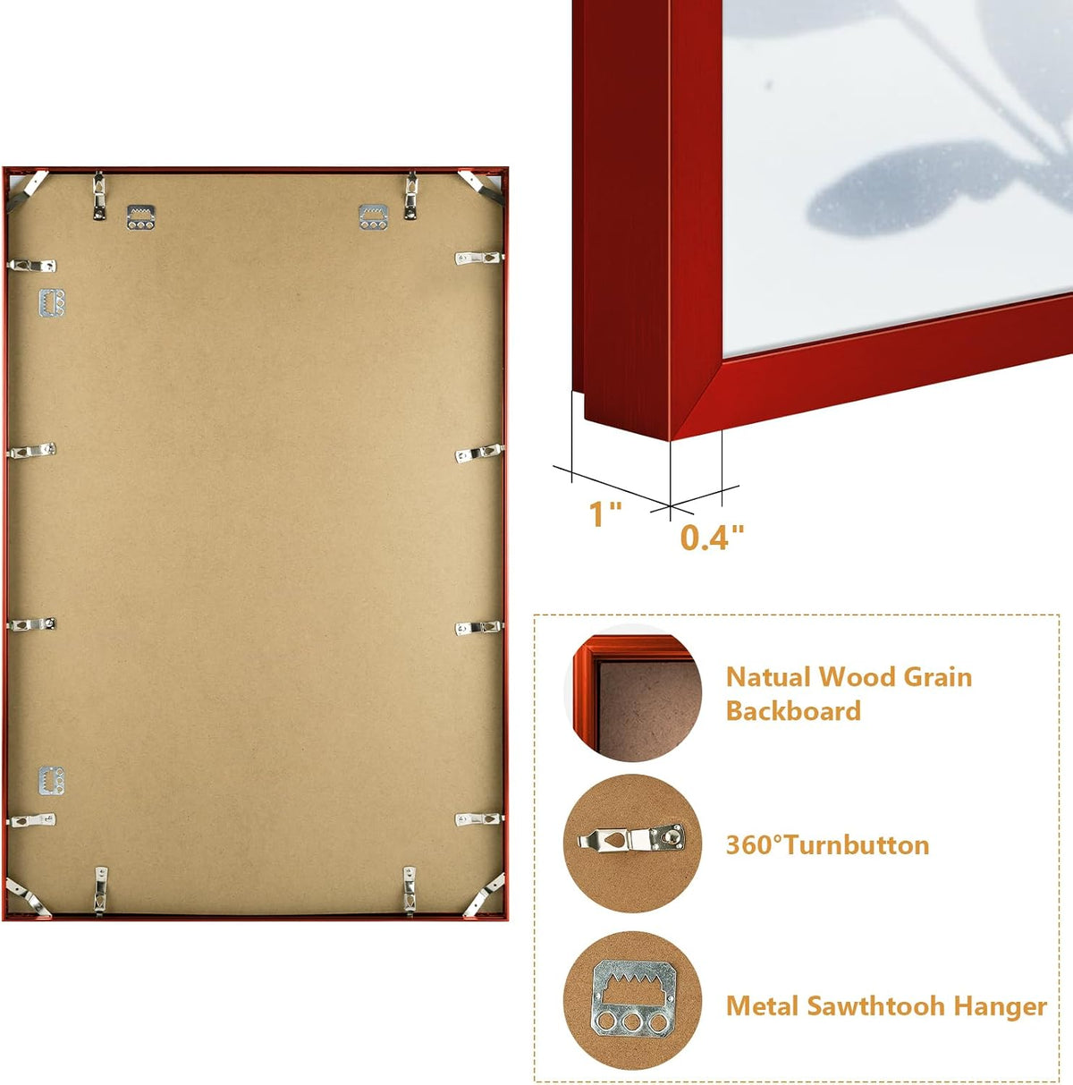 Golden State Art 20x30 Aluminum Poster Frame Acrylic Front Red | Metal Thin Frames for 30x20 Photo, Wall Hooks for