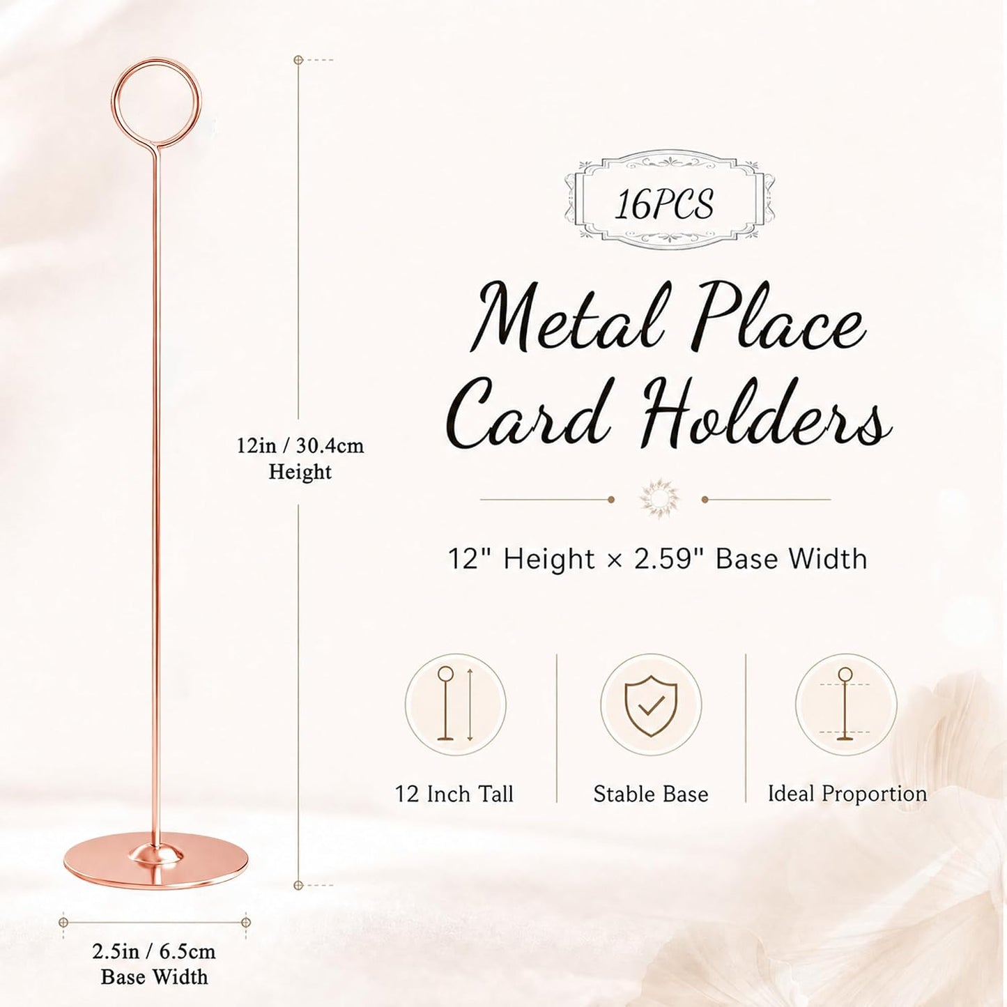 Urban Deco 12 Inch Rosegold Steel Place Card Holder,16 Pack Table Number Holder