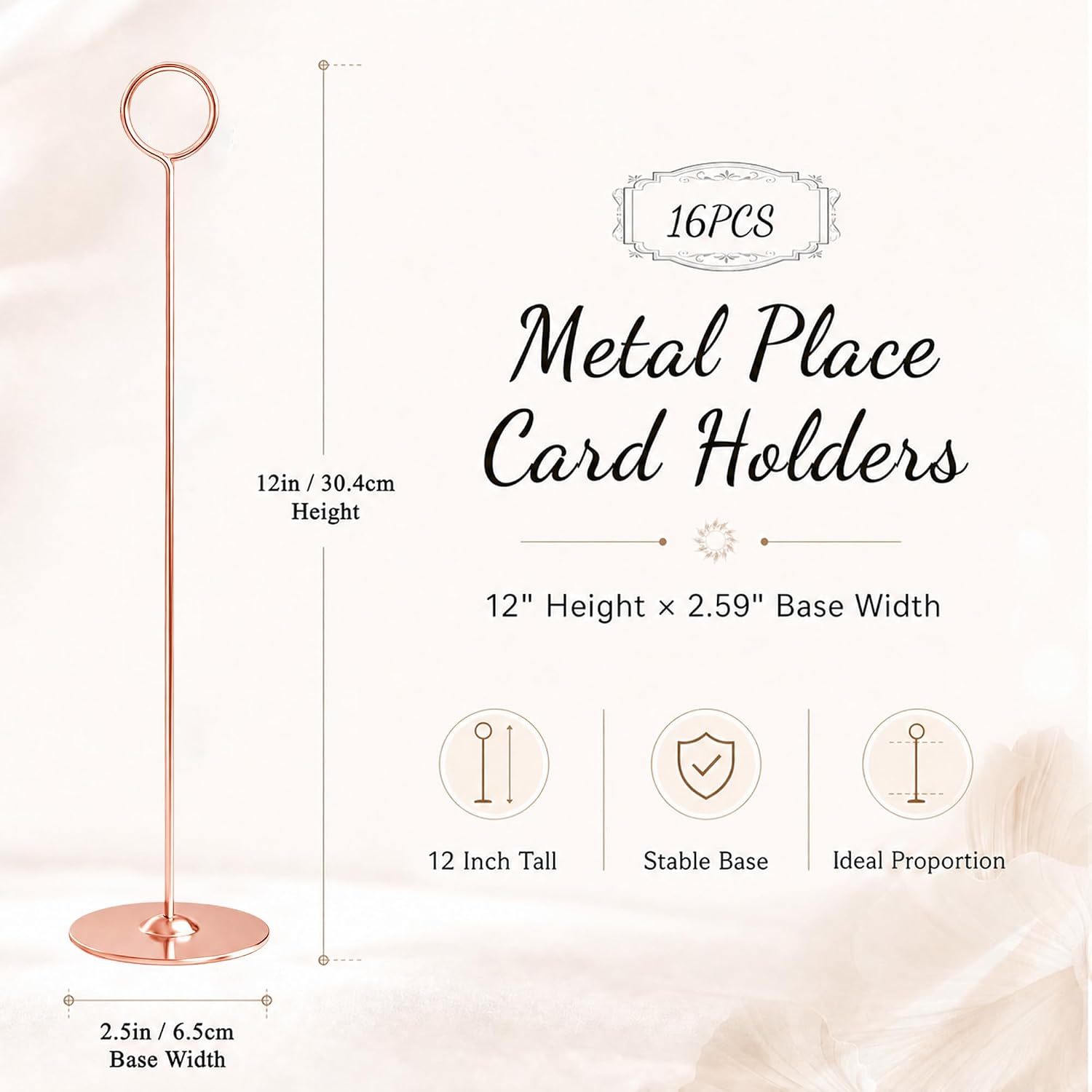 Urban Deco 12 Inch Rosegold Steel Place Card Holder,16 Pack Table Number Holder