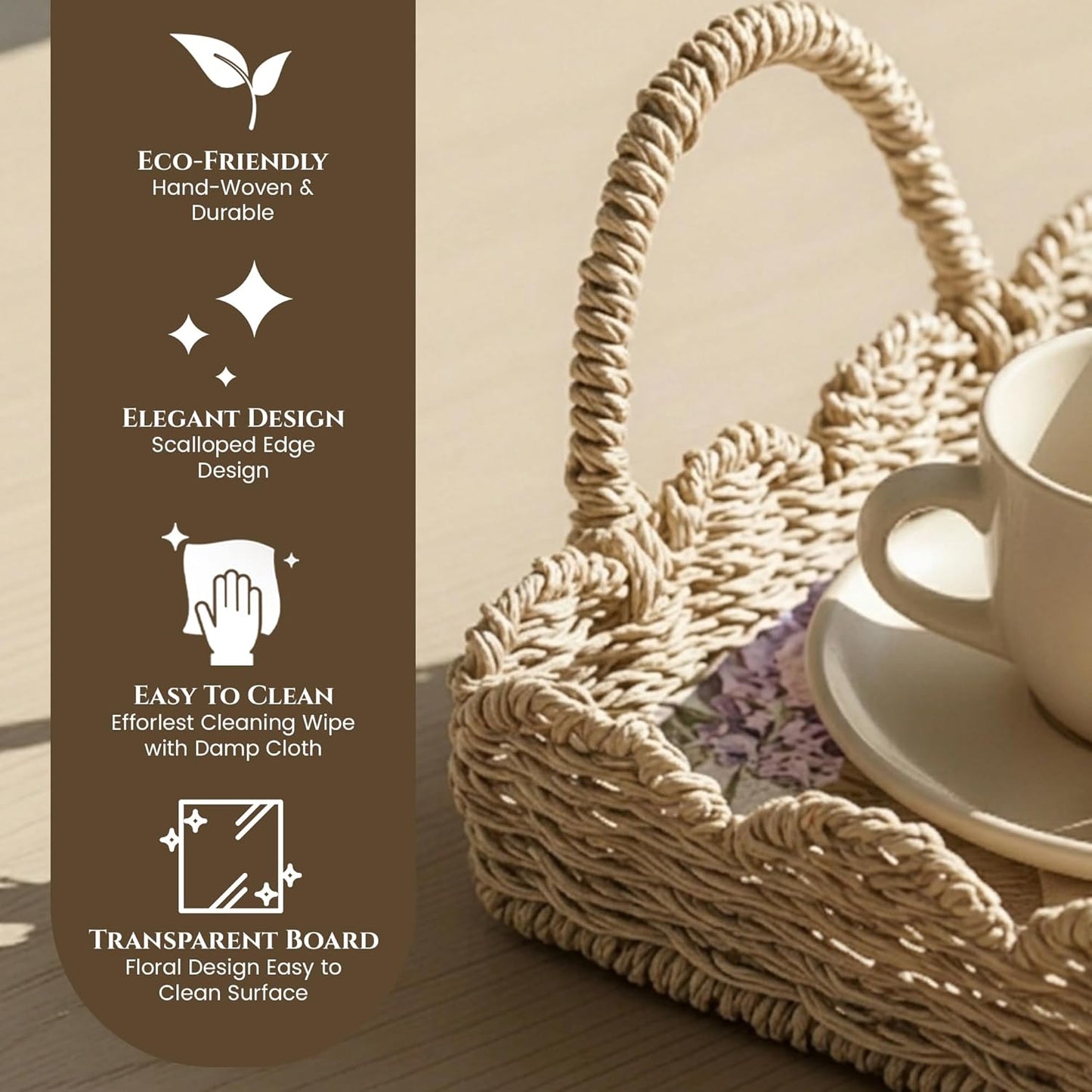 Scalloped Rattan Serving Tray / Transparent