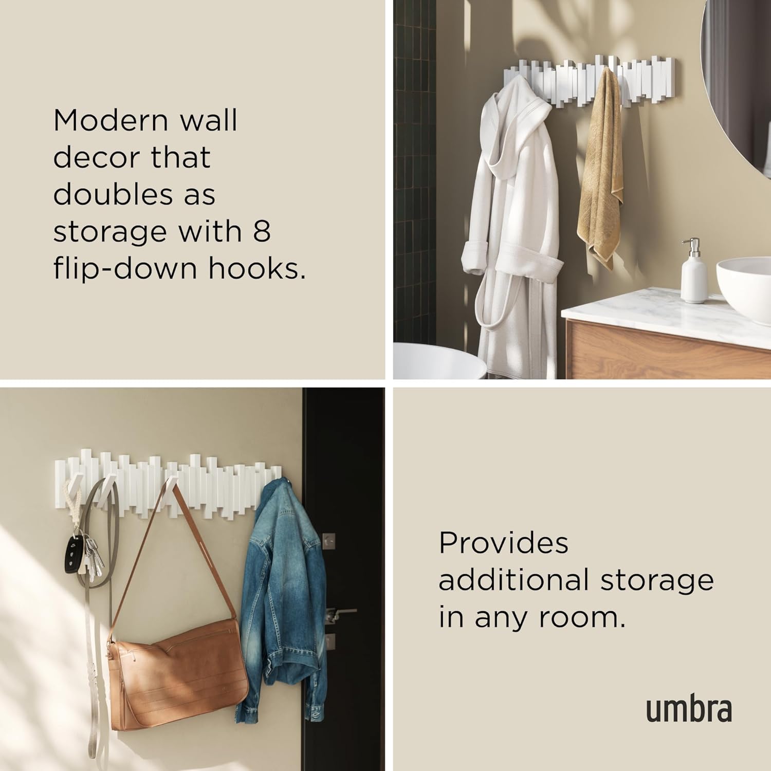 Space-Saving Storage Organizer / White / 8-hook