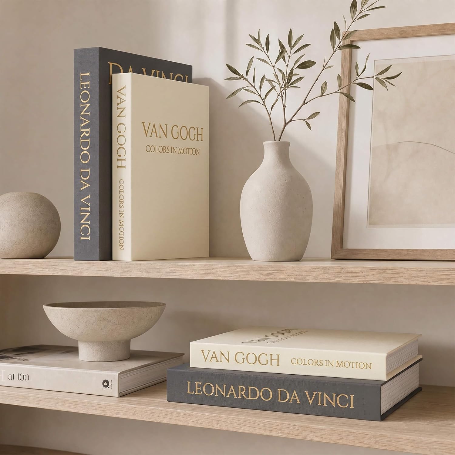Linen Cover / Decorative Storage Books / Black-beige / Set of 2