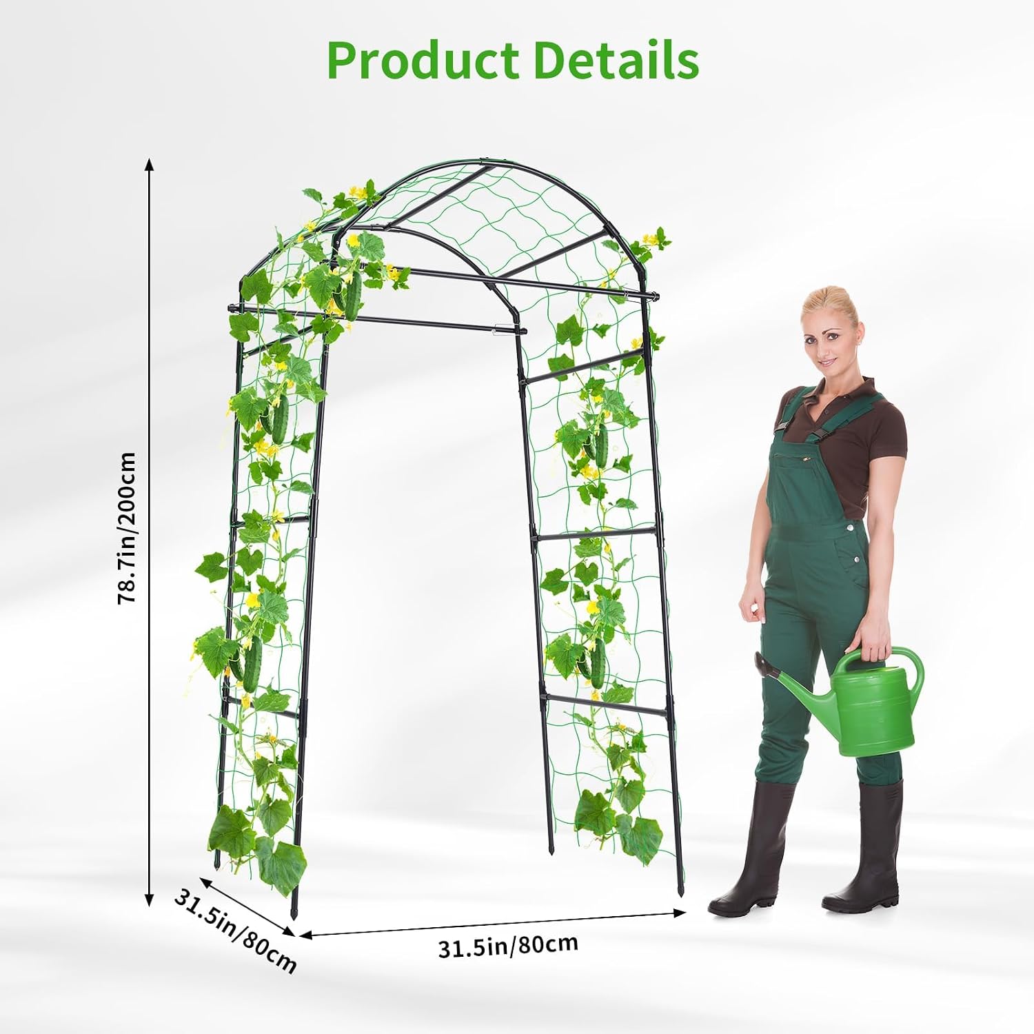 FOLLOOK 6.7FT Garden Arch Trellis for Climbing Plants Outdoor, Black | Metal Cucumber Trellis for Raised Beds with