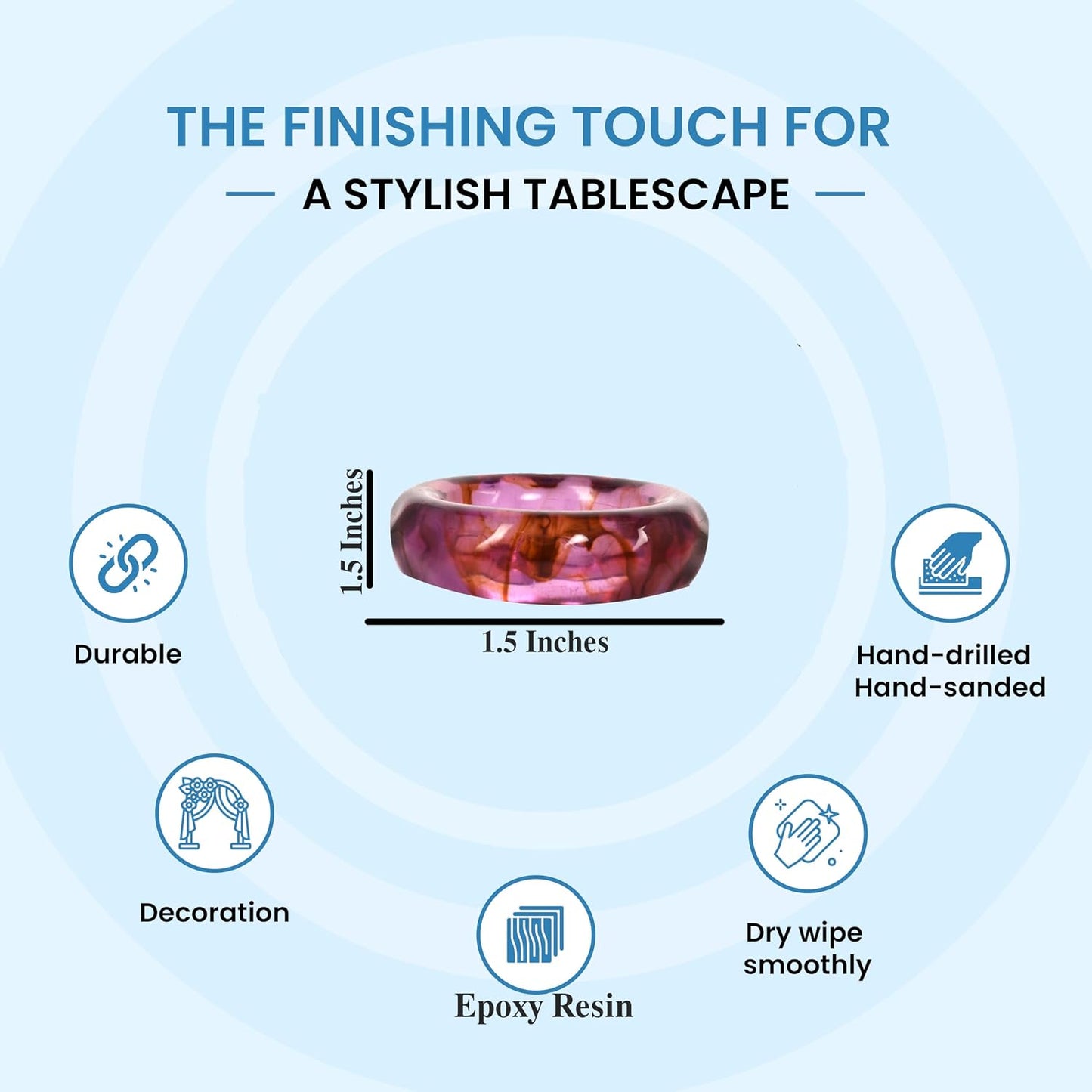 Resin Napkin Rings, Set of 12, Spring Color Epoxy Holders | Epoxy resin, glossy finish, 2.5x2.5x0.5in, fits cloth