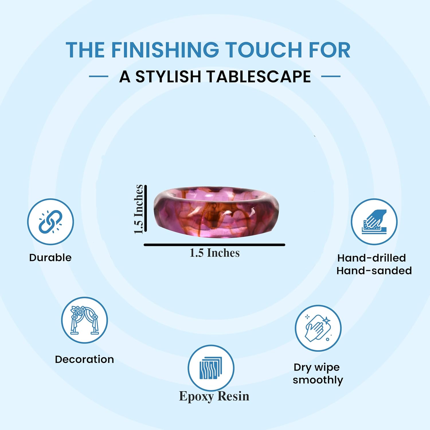 Resin Napkin Rings, Set of 12, Spring Color Epoxy Holders | Epoxy resin, glossy finish, 2.5x2.5x0.5in, fits cloth