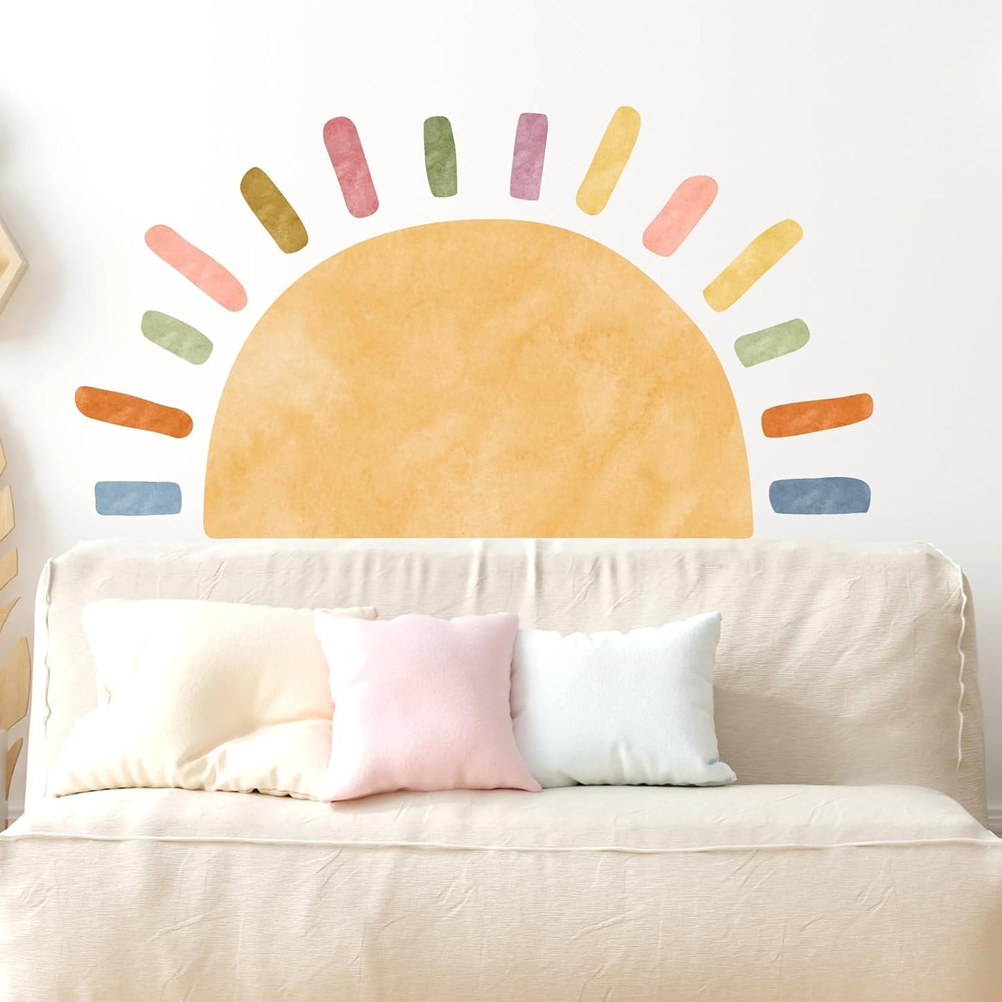 Watercolor Large Sun Wall Decal Boho Sun Sunshine Wall Sticker Peel and Stick Colorful / Big Sun