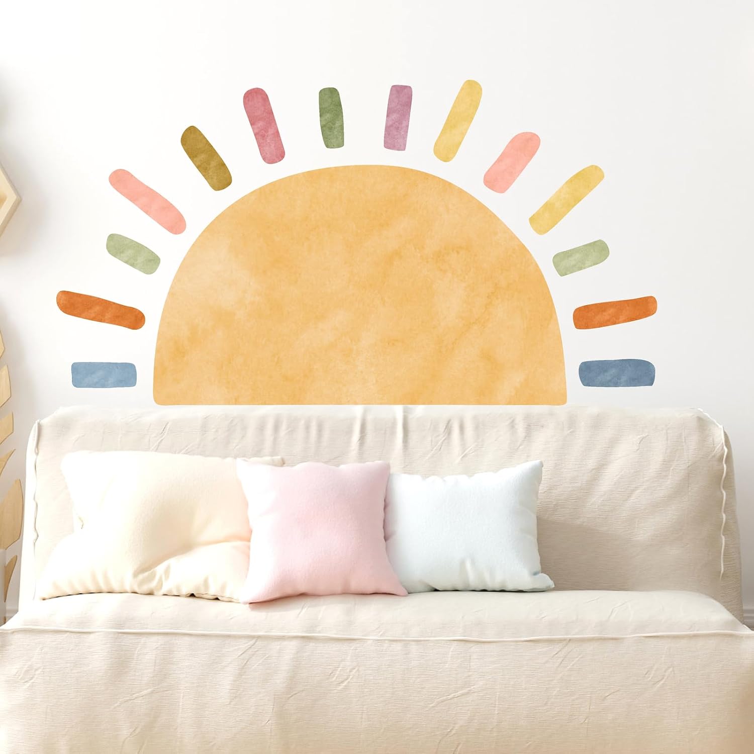 Watercolor Large Sun Wall Decal Boho Sun Sunshine Wall Sticker Peel and Stick Colorful / Big Sun