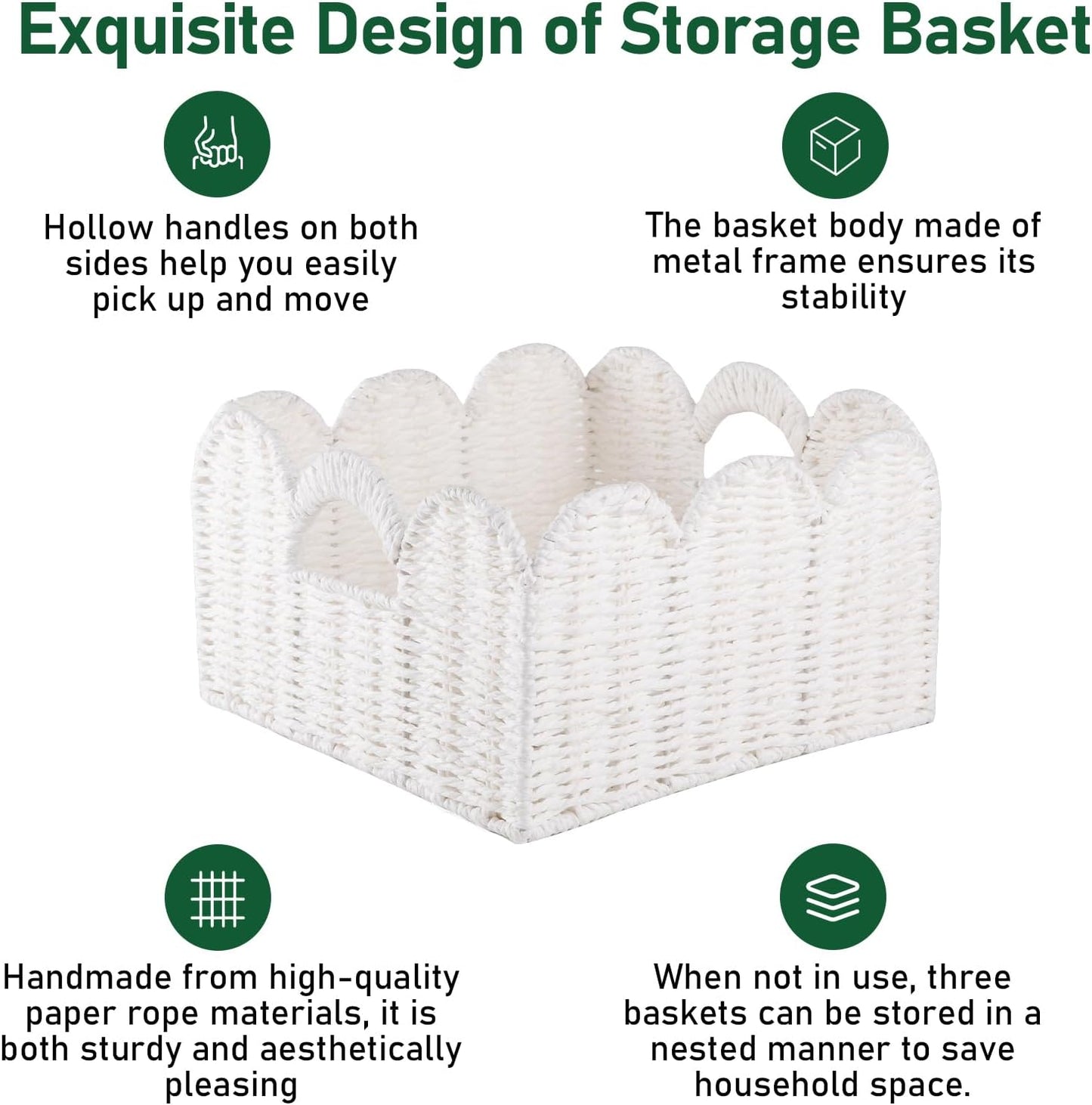 Scalloped Wicker Baskets / White