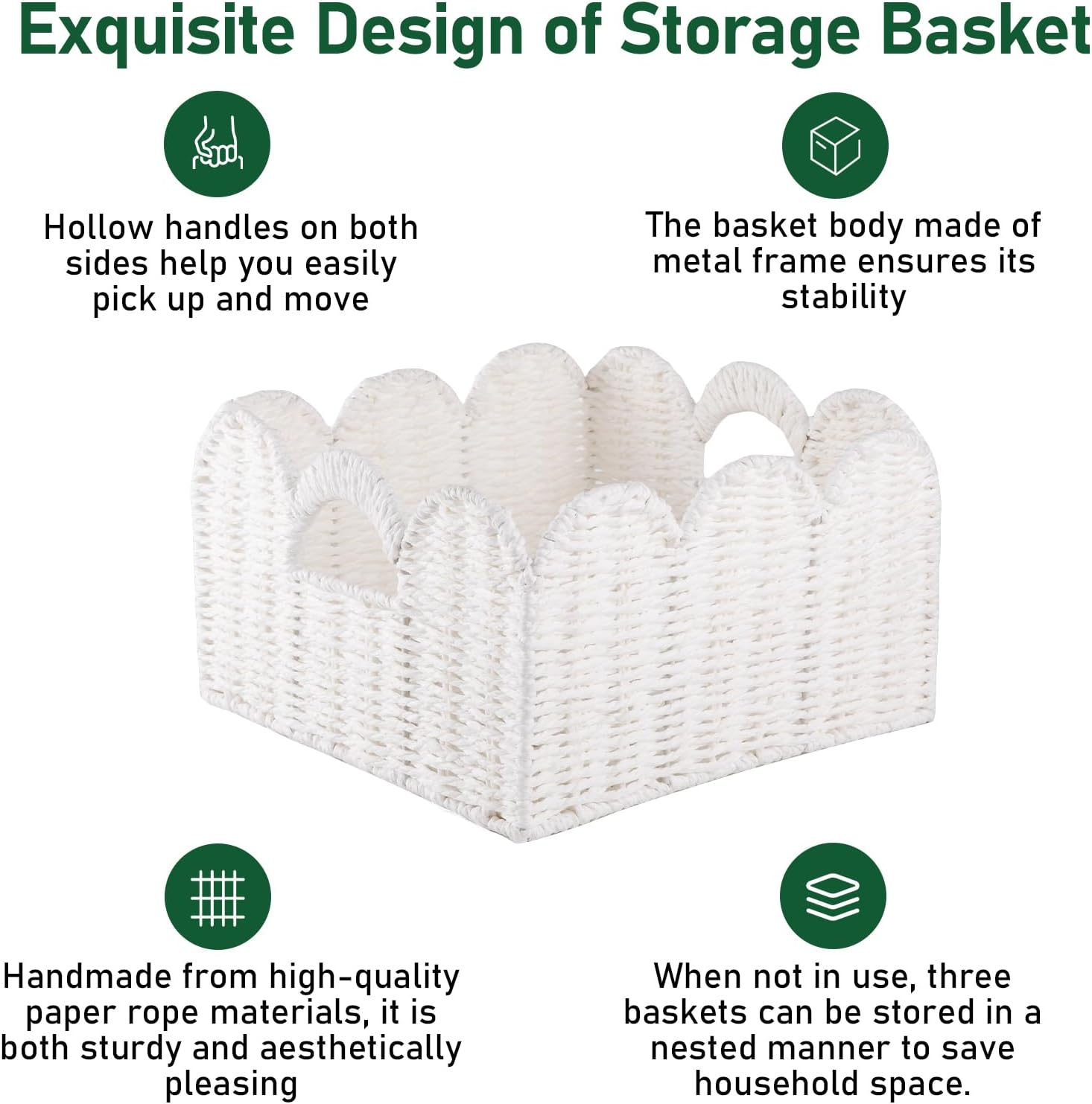 Scalloped Wicker Baskets / White