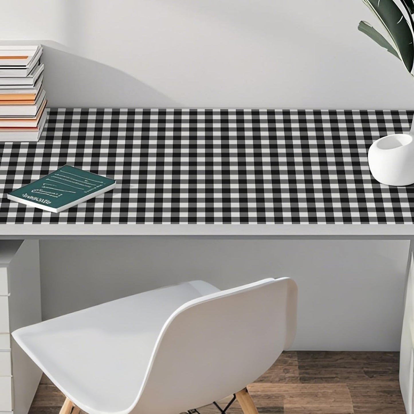 Plaid Peel and Stick Wallpaper Removable Checkered Contact Paper / Black / 17.3 x 240