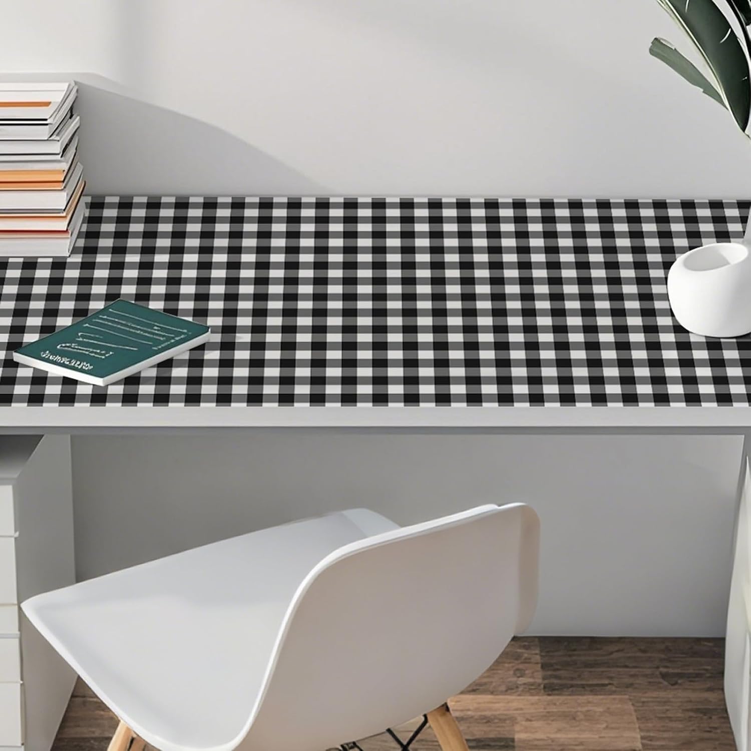 Plaid Peel and Stick Wallpaper Removable Checkered Contact Paper / Black / 17.3 x 240