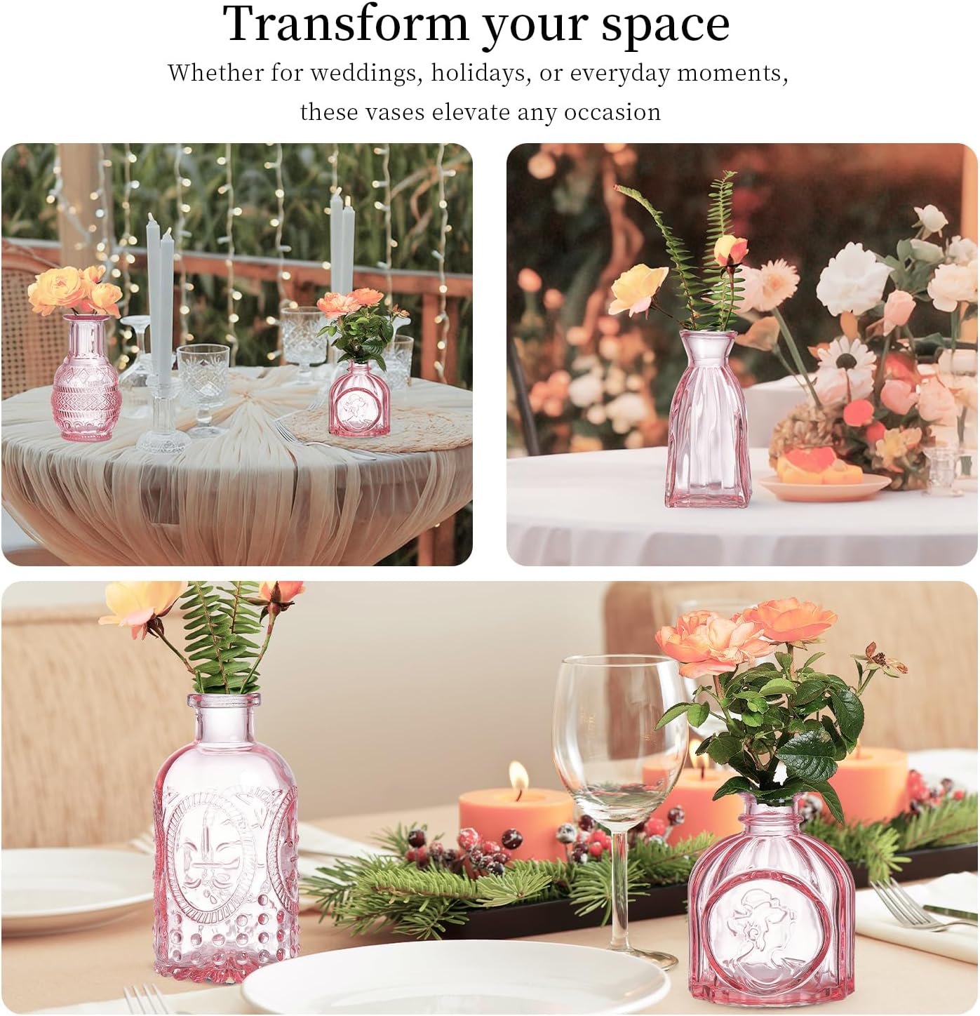Crystal Vintage Vase Set / Pink / Set of 16