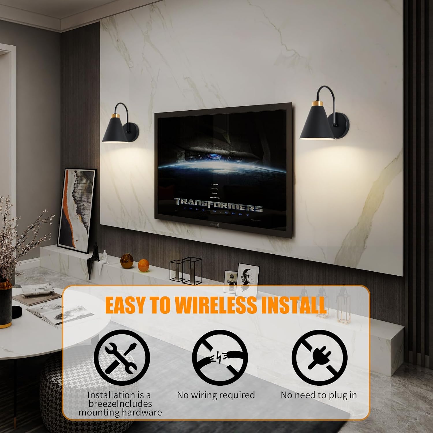 Powfloven Vintage Rechargeable Wall Sconces Set of 2, Battery Operated Bedside Wall Lamps with Remote Control, Wireless