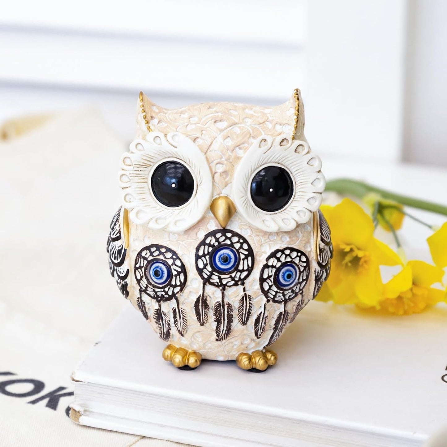 Owl Statue Home Decor Accents / Blue Eye Beige and Black