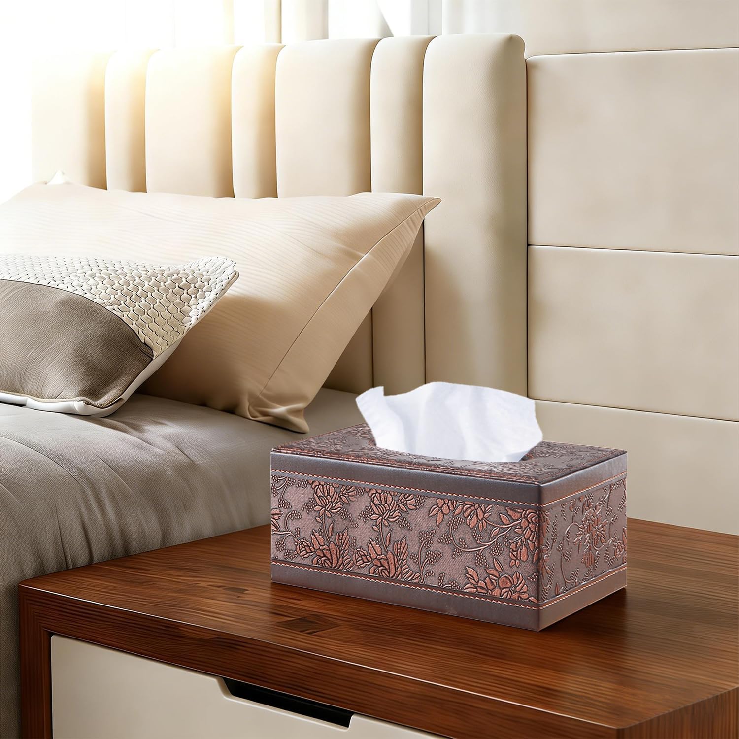Tissues Box Holder Modern Rectangular Facial Paper Towels Organizer / A Retro-embroidery
