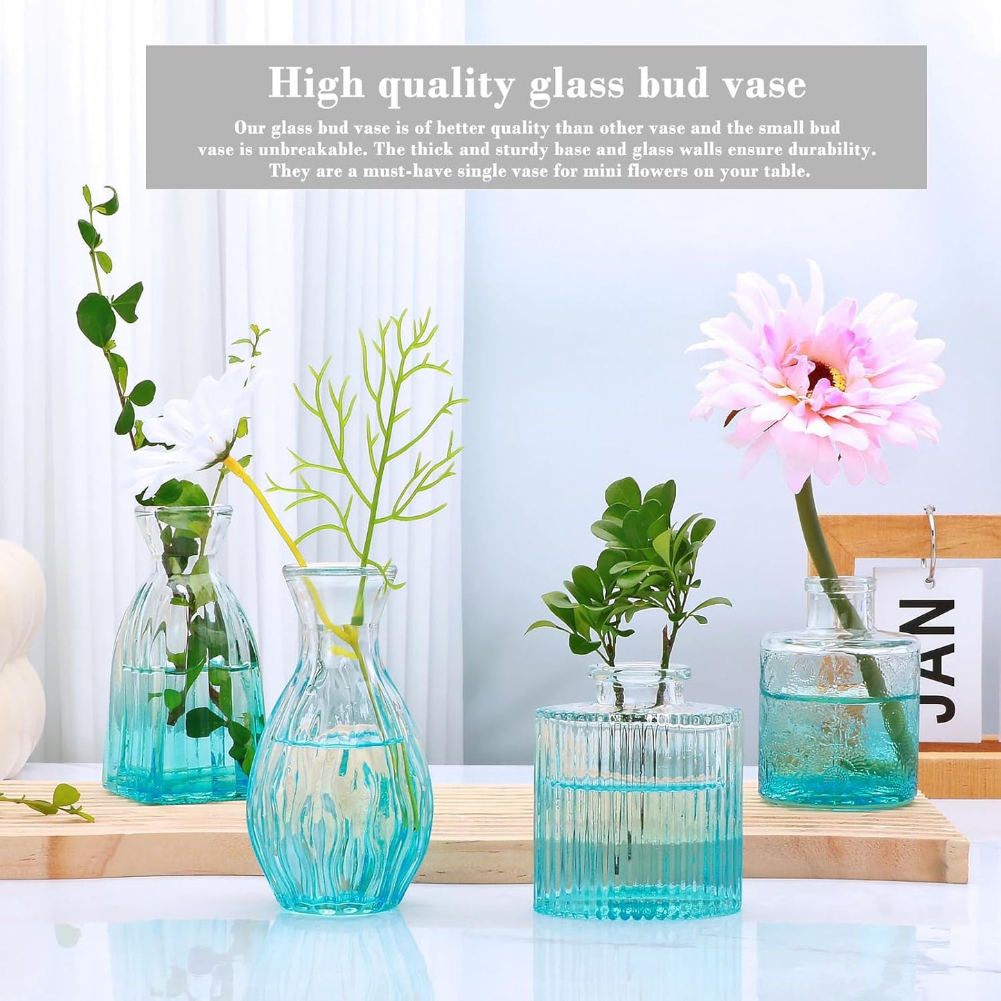 Glass Bud Vases / Blue / Set of 4