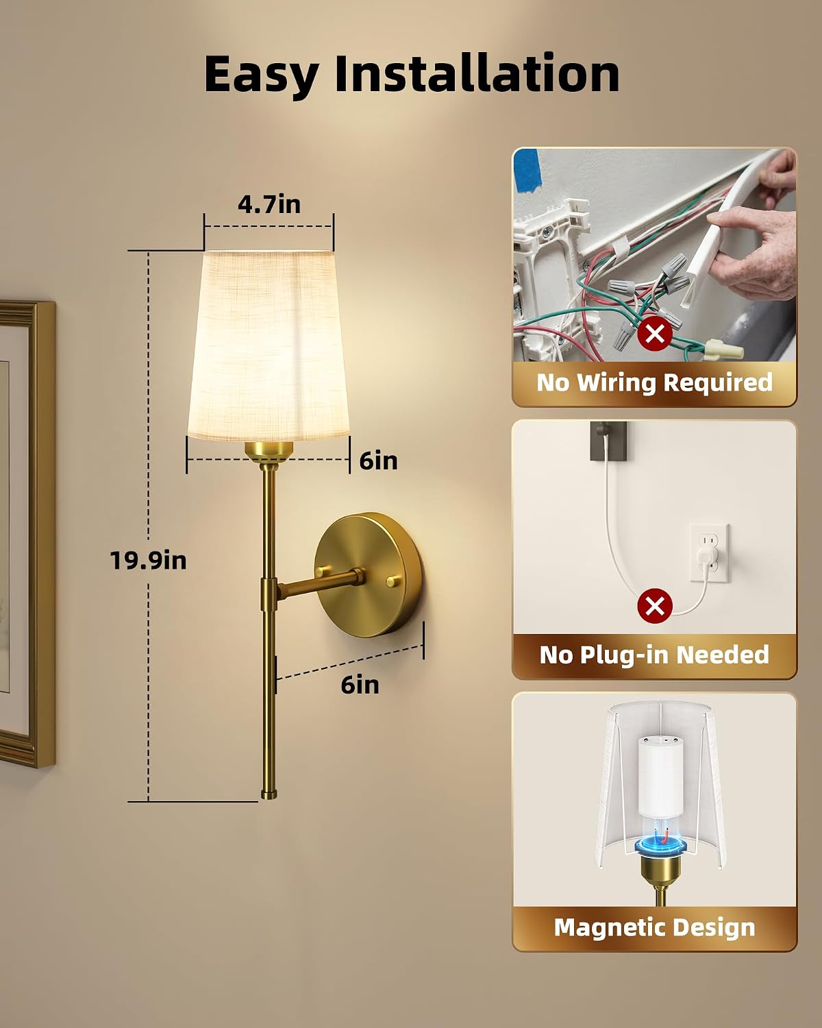 Rechargeable Wall Lights, Battery Operated Wall Sconce Set of 2, 7500mAh, Dimmable, Remote Control, Timer, Magnetic