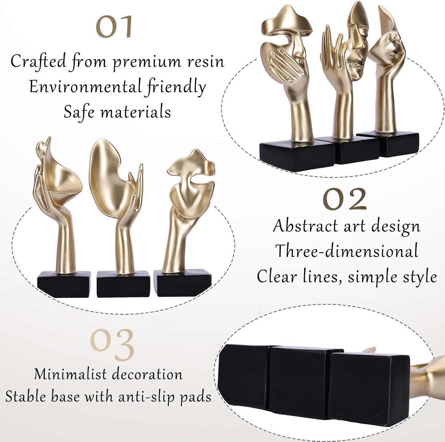 Thinker Large Statue Set / Gold / Set of 9
