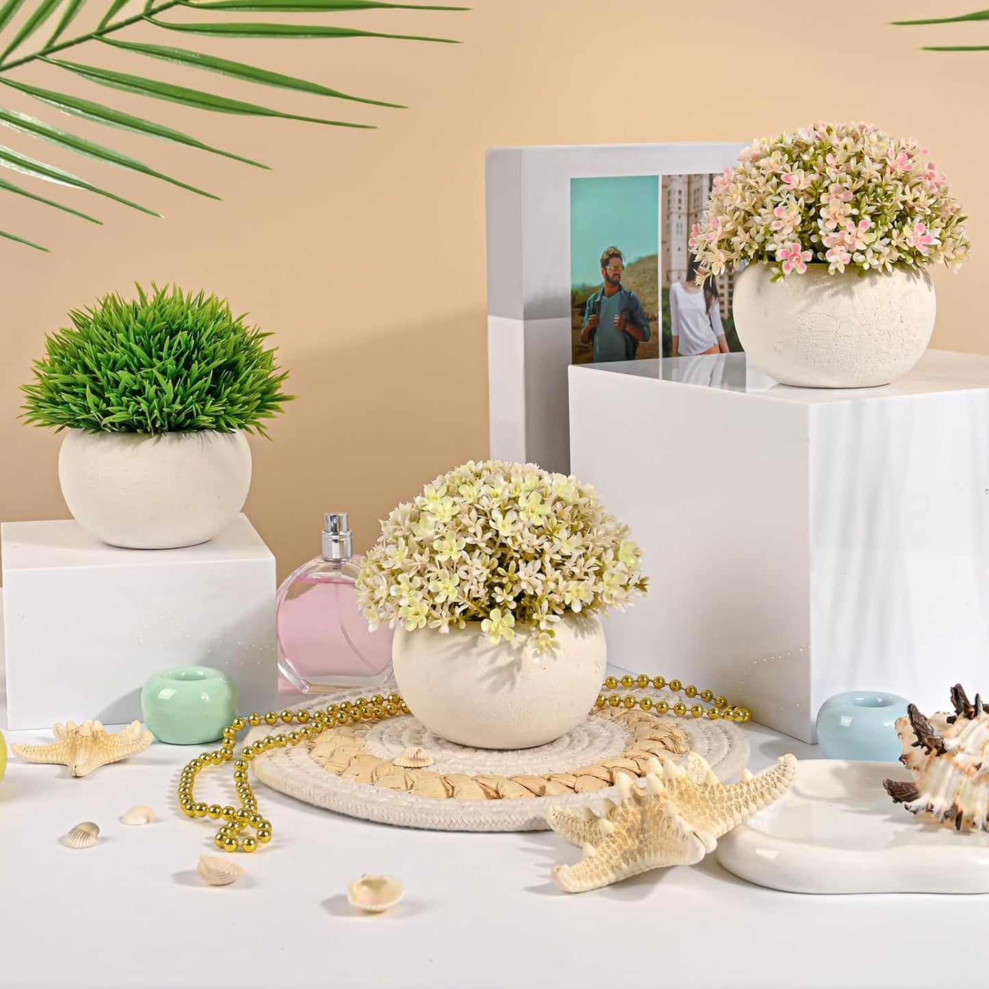 Fake Plants- Mini Artificial Pulp Pot Decor / Set of 3