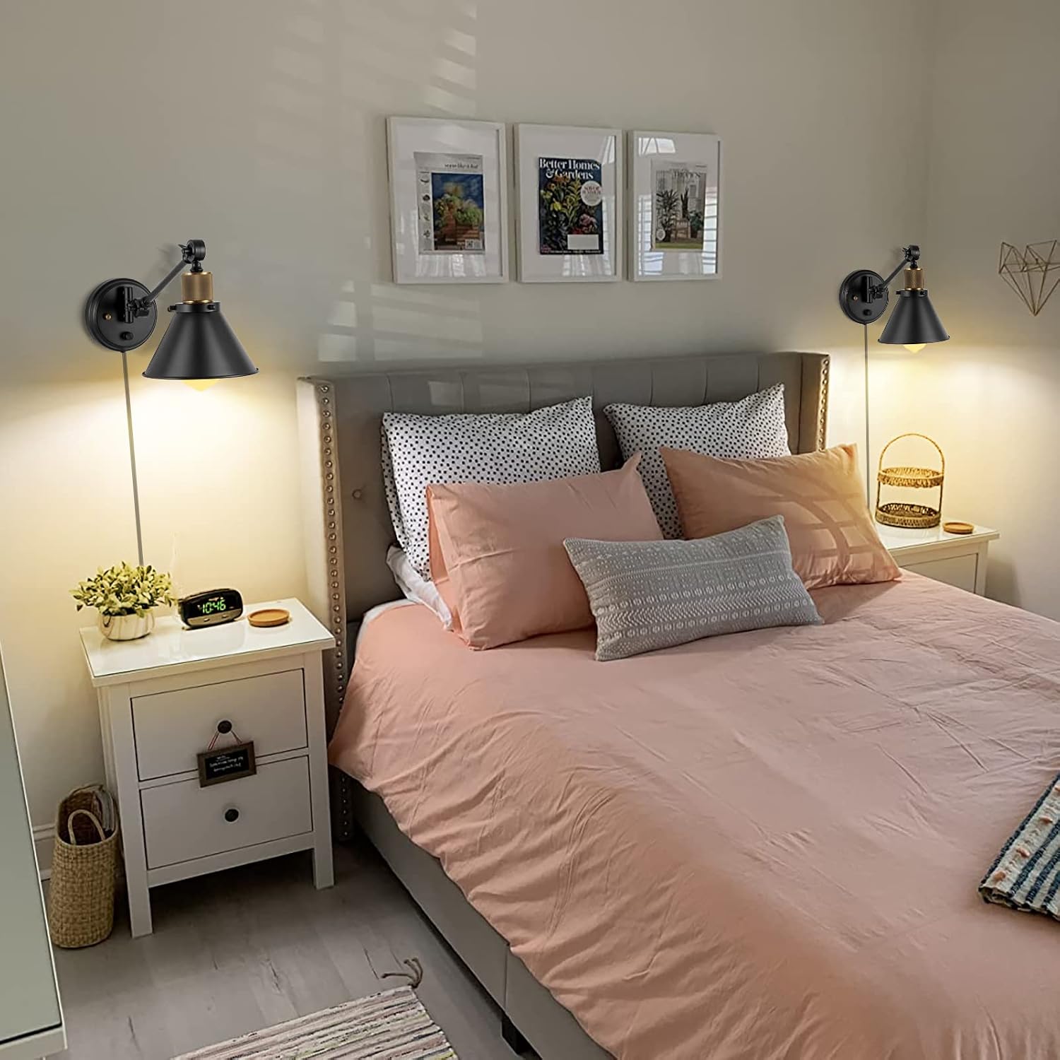 TRLIFE Wall Sconce Plug in, Dimmable Wall Sconce Wall Lights with Plug in Cord and Dimmer On/Off Knob Switch, Swing Arm