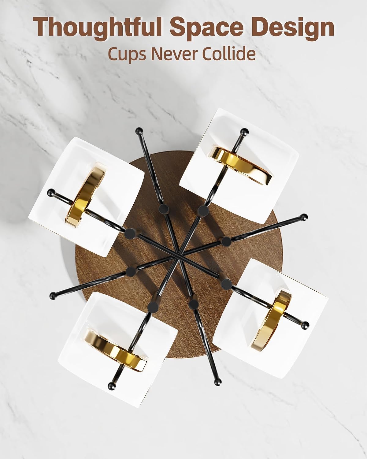 8-Hook 360° Rotating Large Coffee Mug Tree for Counter, Wood Base, Brown | 360° rotation, 8 mugs (12-16oz), 5.7"