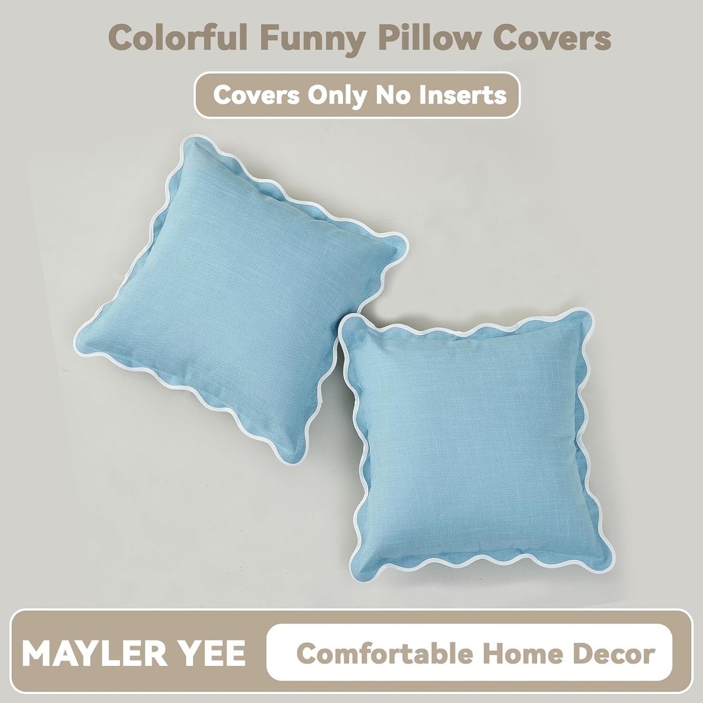 Scalloped Pillow Covers / Blue / 18 x 18 / Set of 2