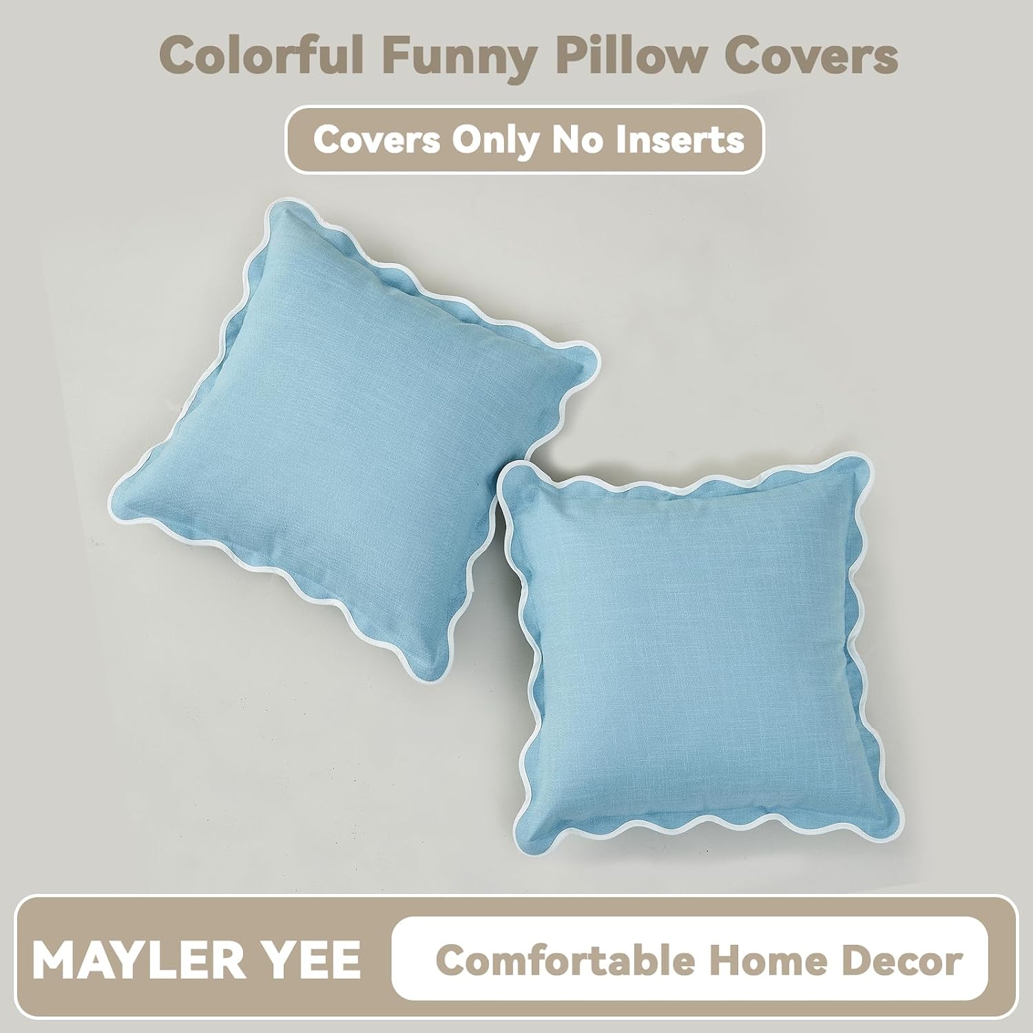 Scalloped Pillow Covers / Blue / 18 x 18 / Set of 2