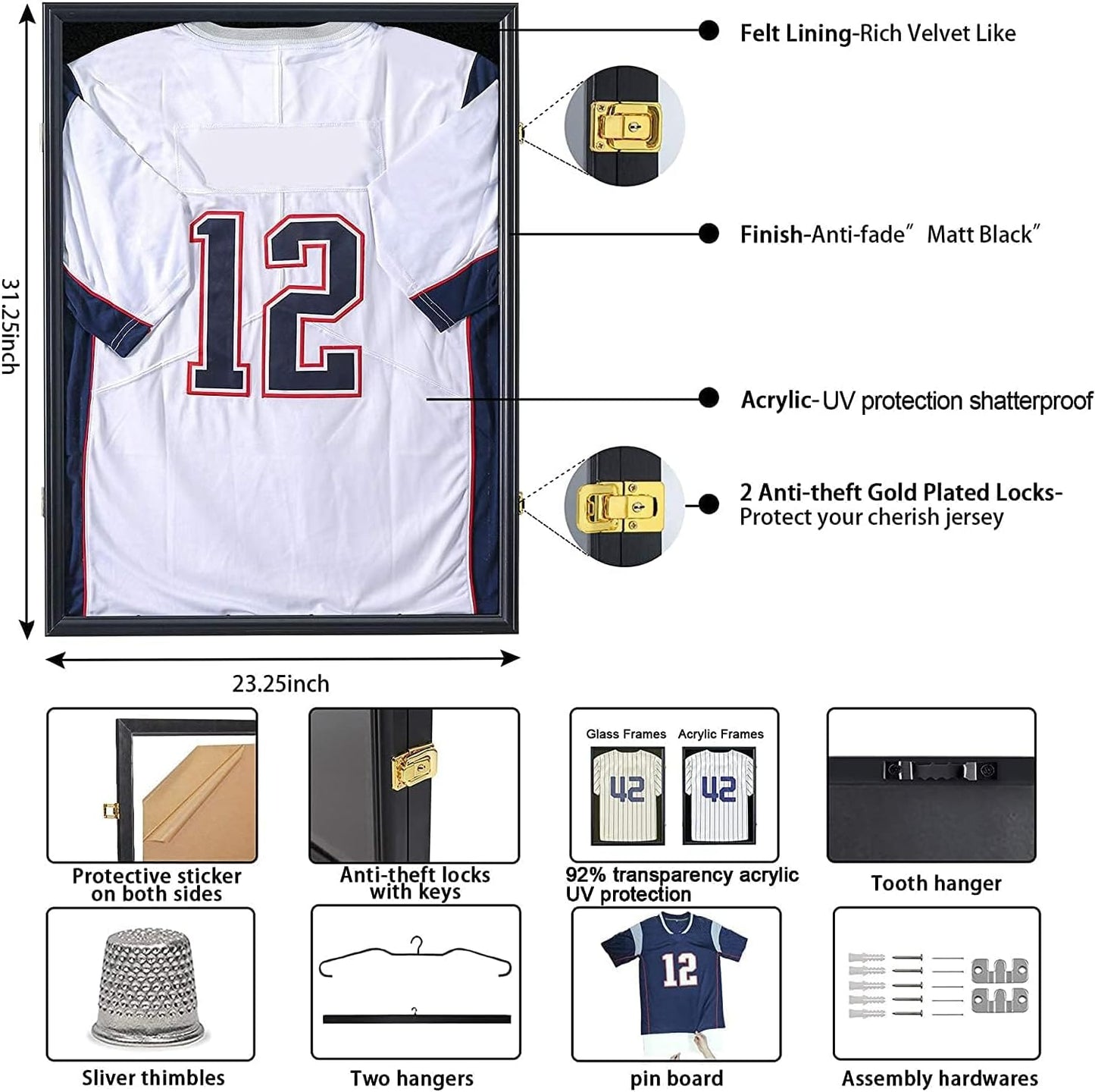 Sports Jersey Frame Display case for 2XL Football Jersey Display，2PC | Jersey Shadow Box for Baseball Basketball