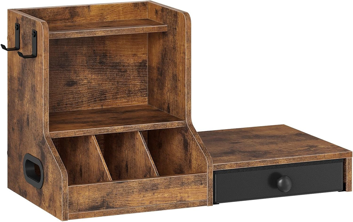 HOOBRO Coffee Mug Tree, Coffee Mug Cup Holder with Drawer, 25 Pod Capacity, Mug Display Stand with 2 Hooks, 3 Tier Mug