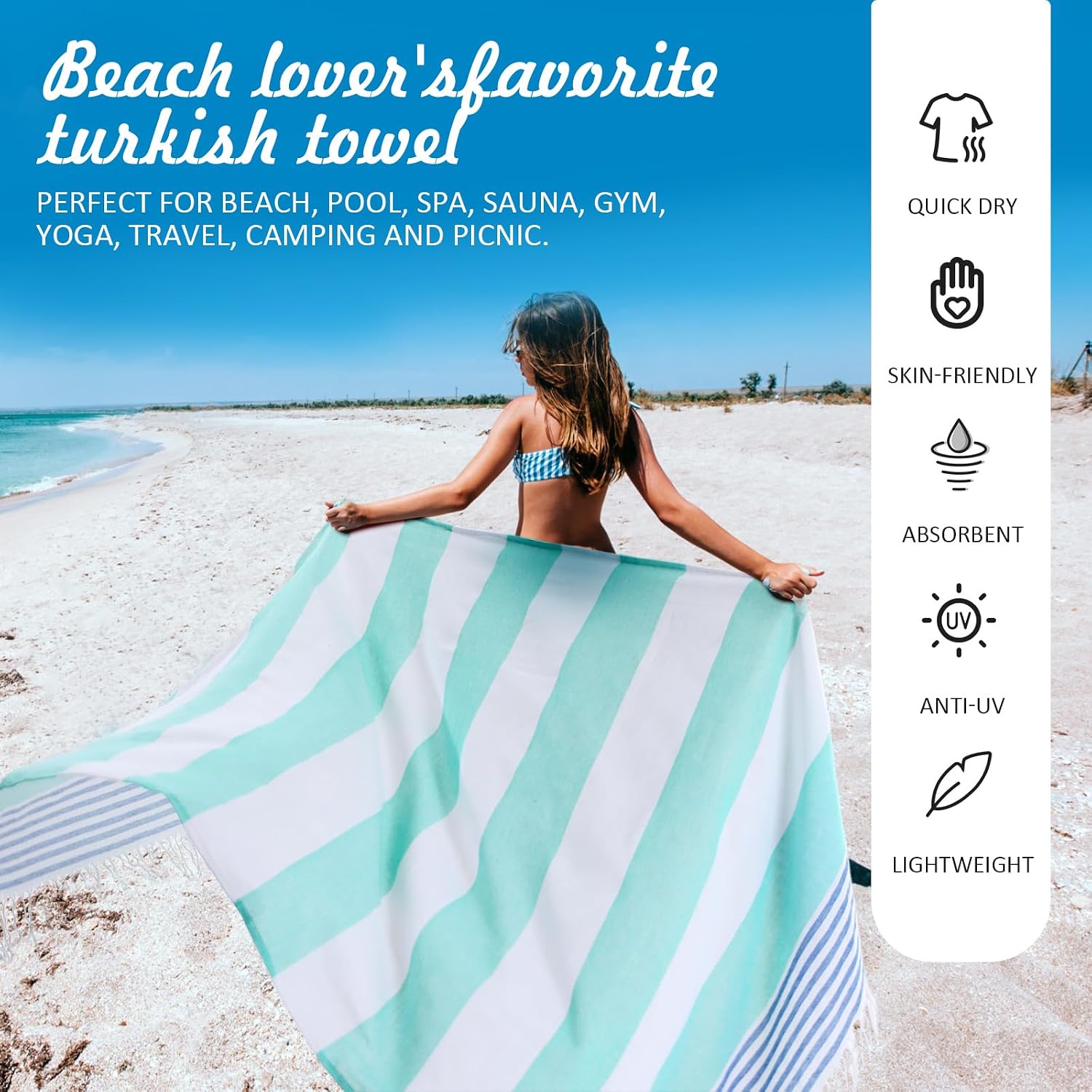 Peryiter 8 Pcs Cotton Turkish Beach Towels Bulk Oversized 39 x 71 in Quick Dry Sand Free Extra Large Turkish Towels for