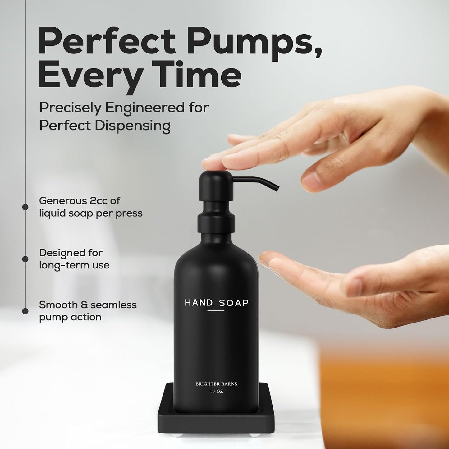 Black Glass Soap and Lotion Dispenser Set with Tray by Brighter Barns - Hand Soap Dispenser Bathroom Set & Stainless