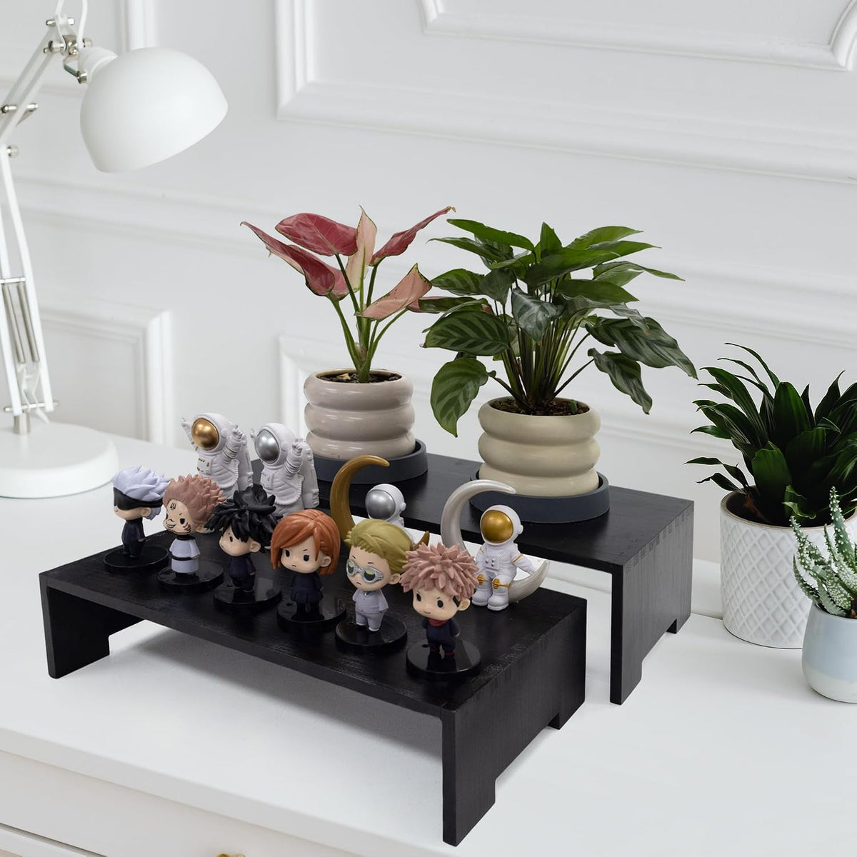 Yikaroeli 4Pcs Large Display Riser Wood Risers Cupcake Display Stand 2 Tier Racks Rectangular, 2 Set Perfume Decorative