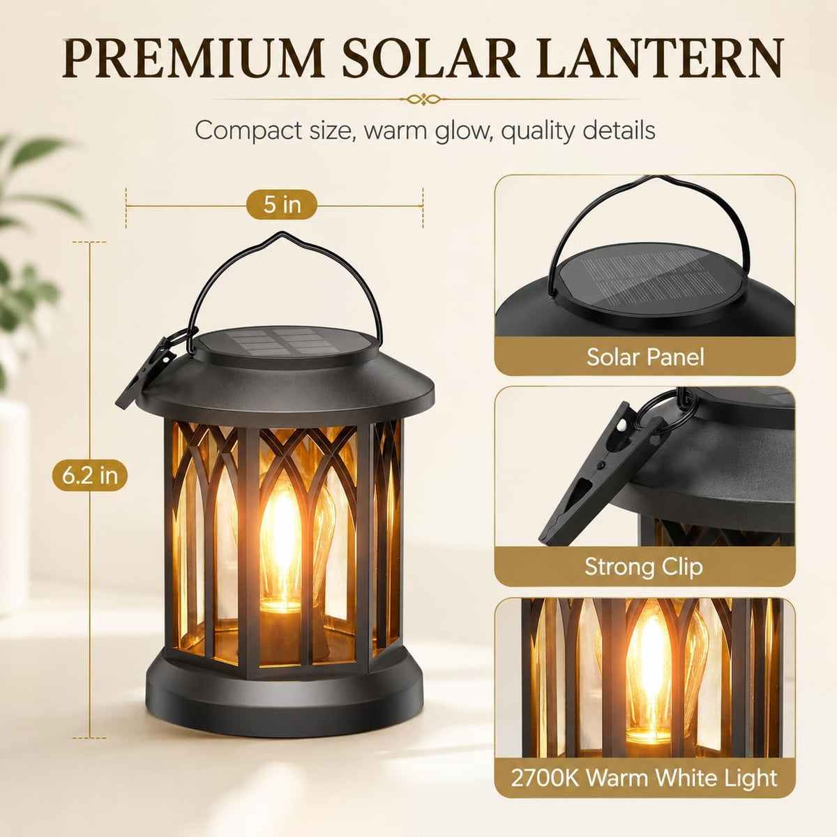 Solar Lanterns Outdoor Waterproof 2 Pack, Hanging Solar Lights with 2700K Warm LED Light, IP65 Solar Powered Lanterns