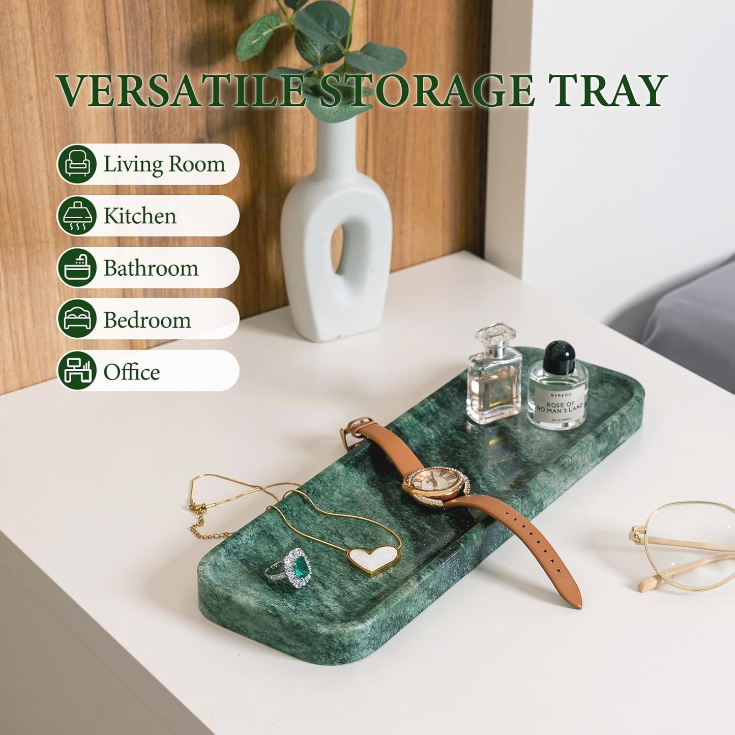 Marble Tray / Stone Vanity Tray / 12 x 4 / Verde Lapponia / Natural