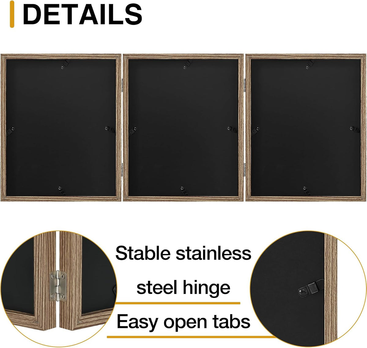 decorUhome Natural Triple 8x10 Picture Frame Vertical, MDNT08 | "Z" Shape Folding Design Engineered Wood Trifold Photo