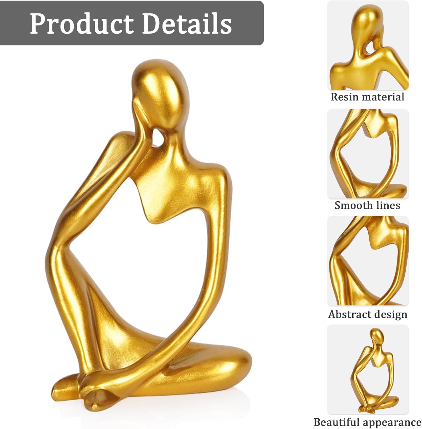 Sandstone Resin Thinker Style Abstract Sculpture Statue Collectible / Small Gold / Set of 3