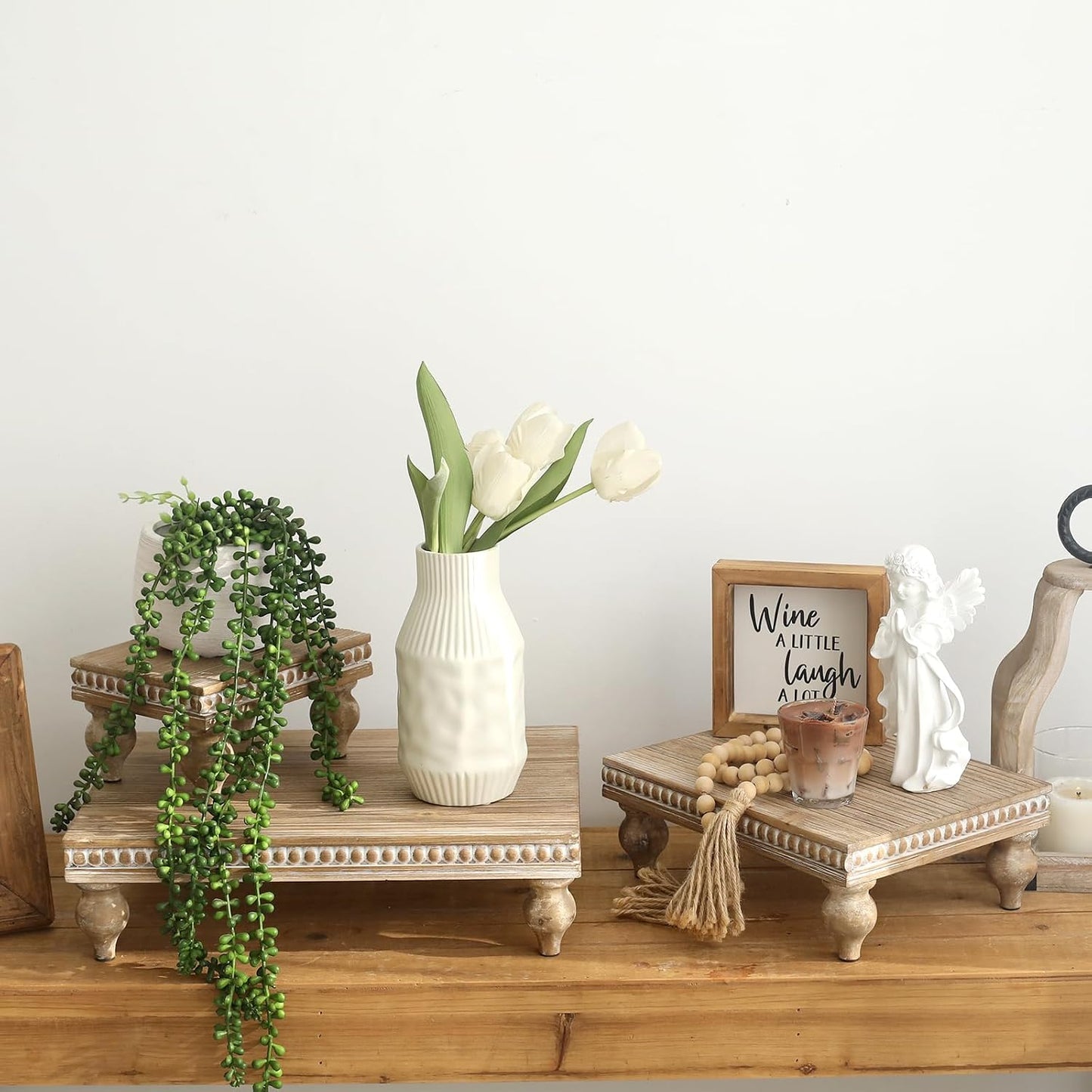 SwallowLiving Wooden Riser for display, Natural, Set of 3