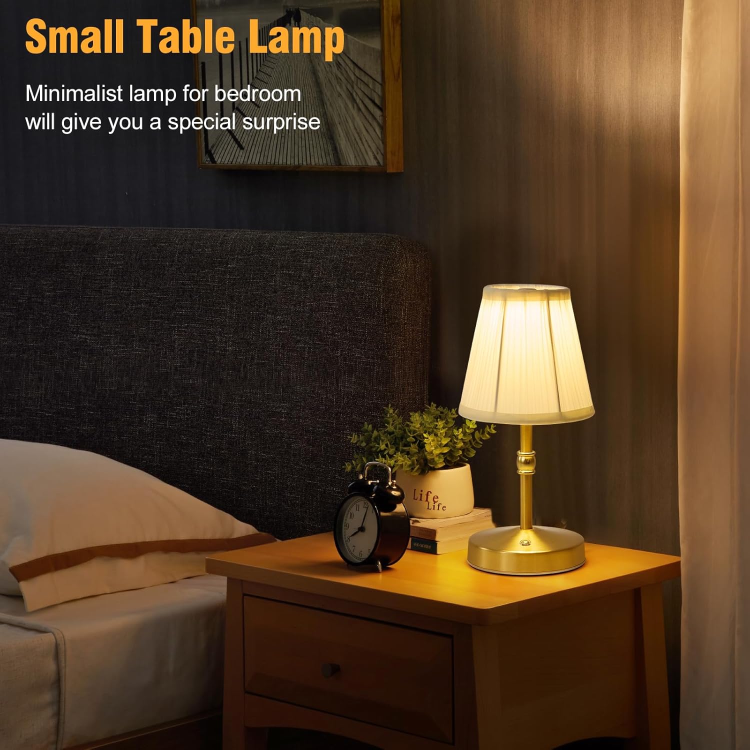 Cordless Mini Lamps Gold,3000 mah Battery Operated Lamp,3 Color Temperature Dimmable Table Lamp,Small Rechargeable