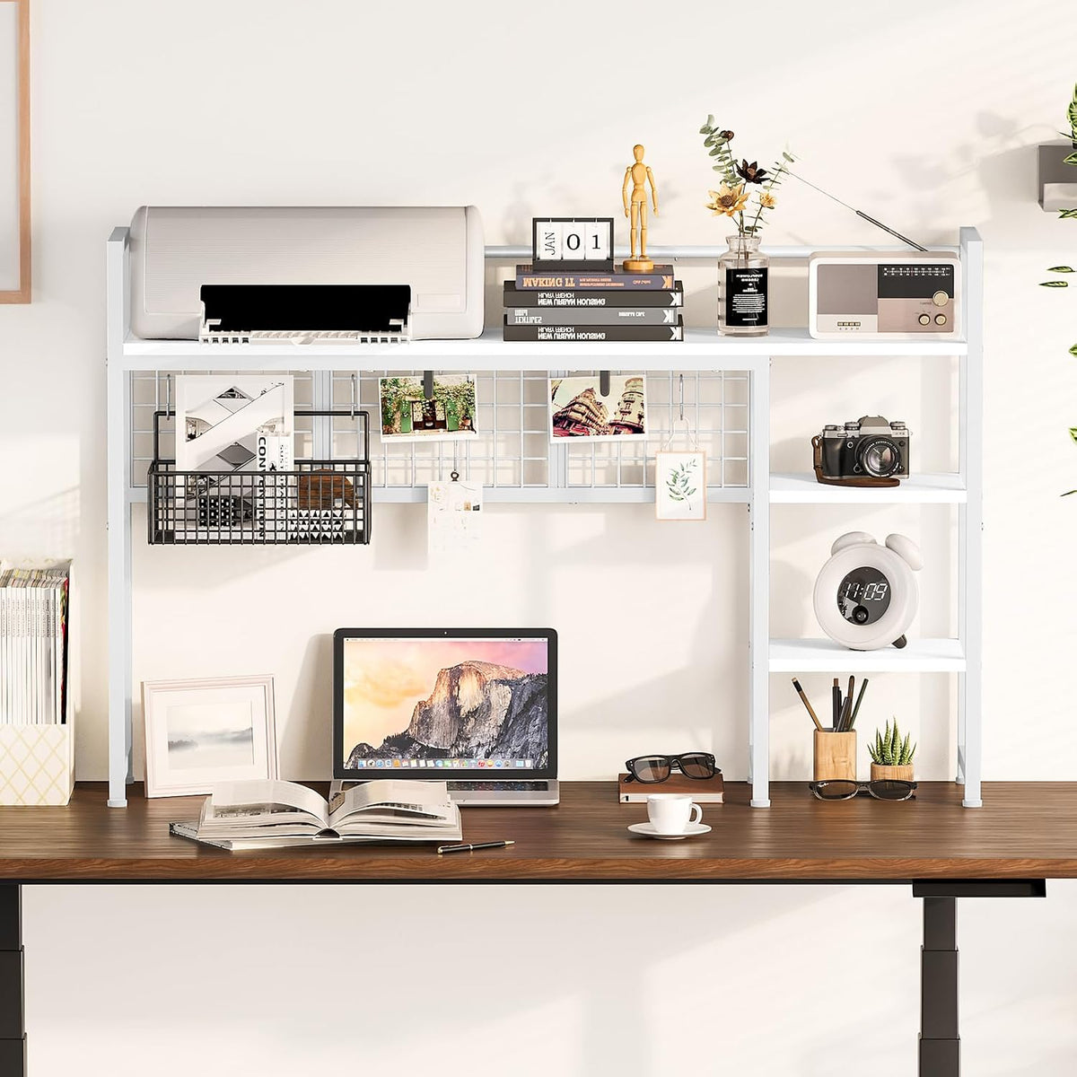 Snughome Desk Shelf, 44.9" Desktop Organizer Shelf, Desk Hutch for Computer Monitor, 4 Tier Desk Display Rack with