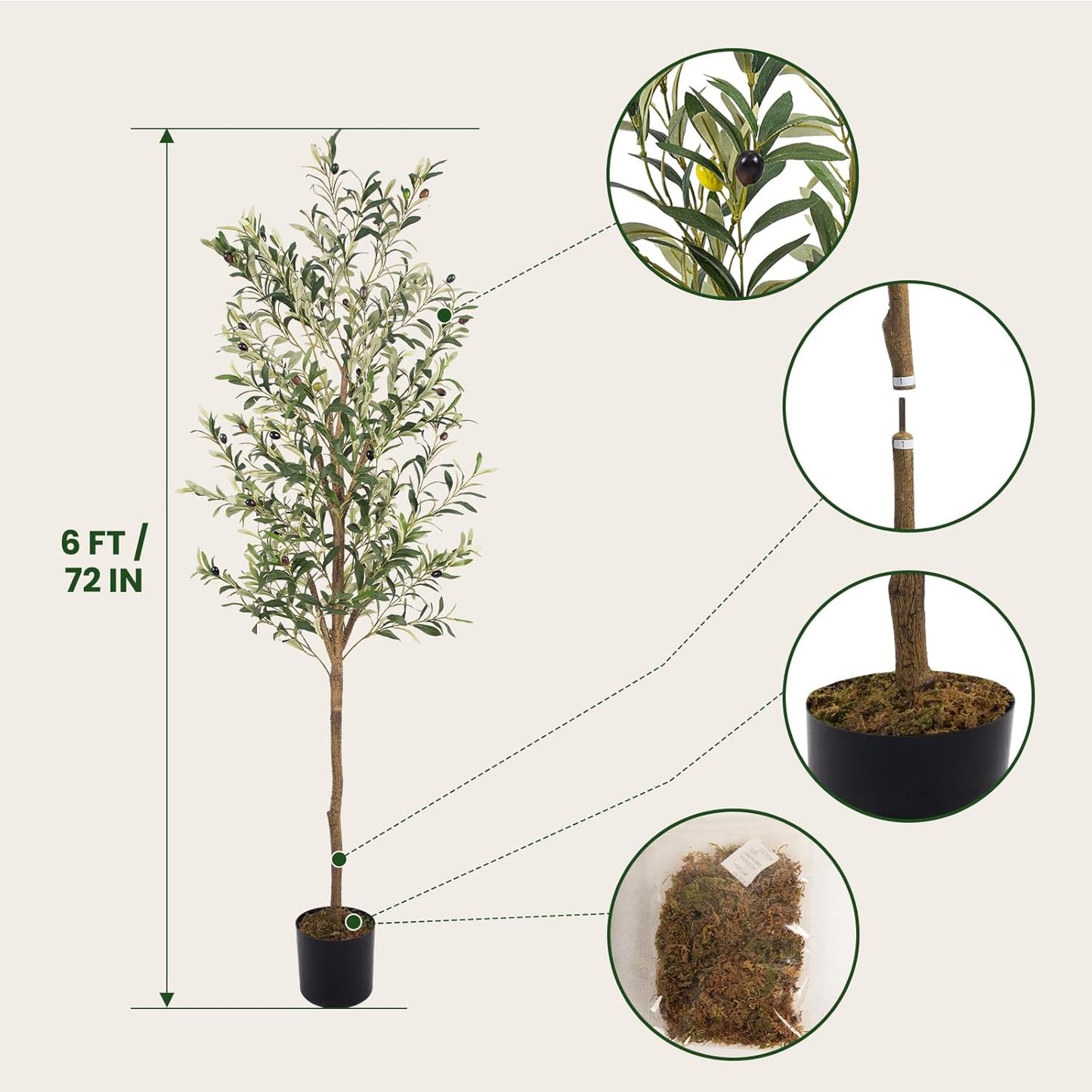 Artificial Fake Olive Tree Tall Faux Silk Olive Tree / 6ft / 6 Inch