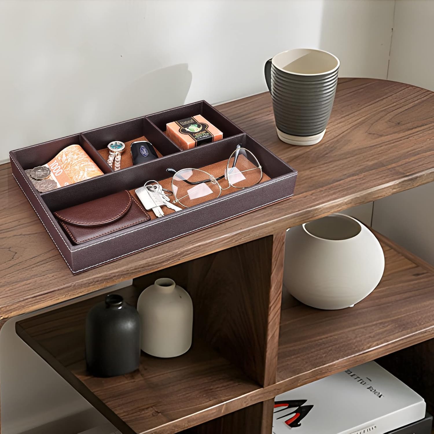 Faux Leather Valet Tray for Men / Brown