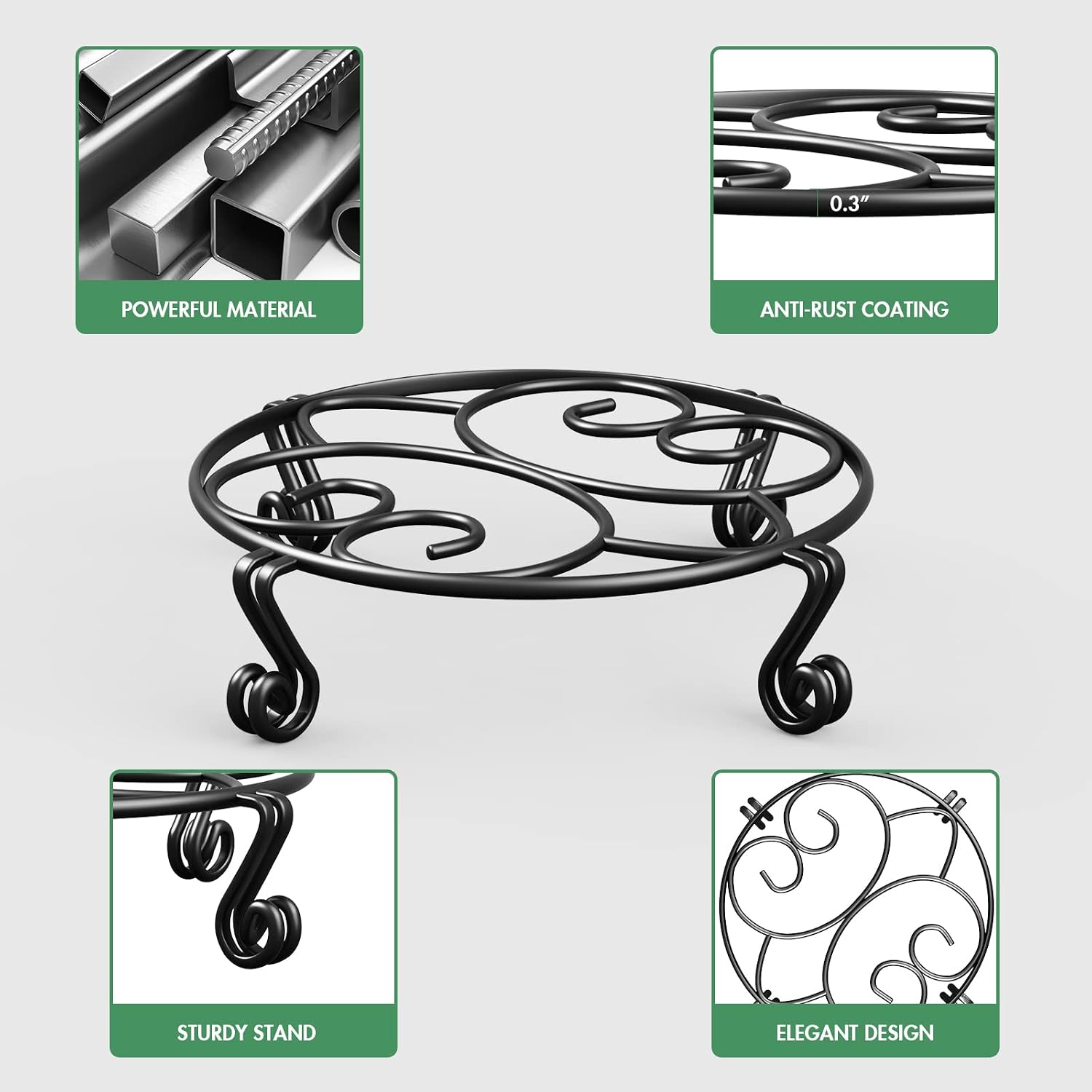 Yimobra 2 Pack Plant Stand for Flower Pot Heavy Duty Potted Holder Indoor Outdoor Metal Rustproof Iron Garden Container